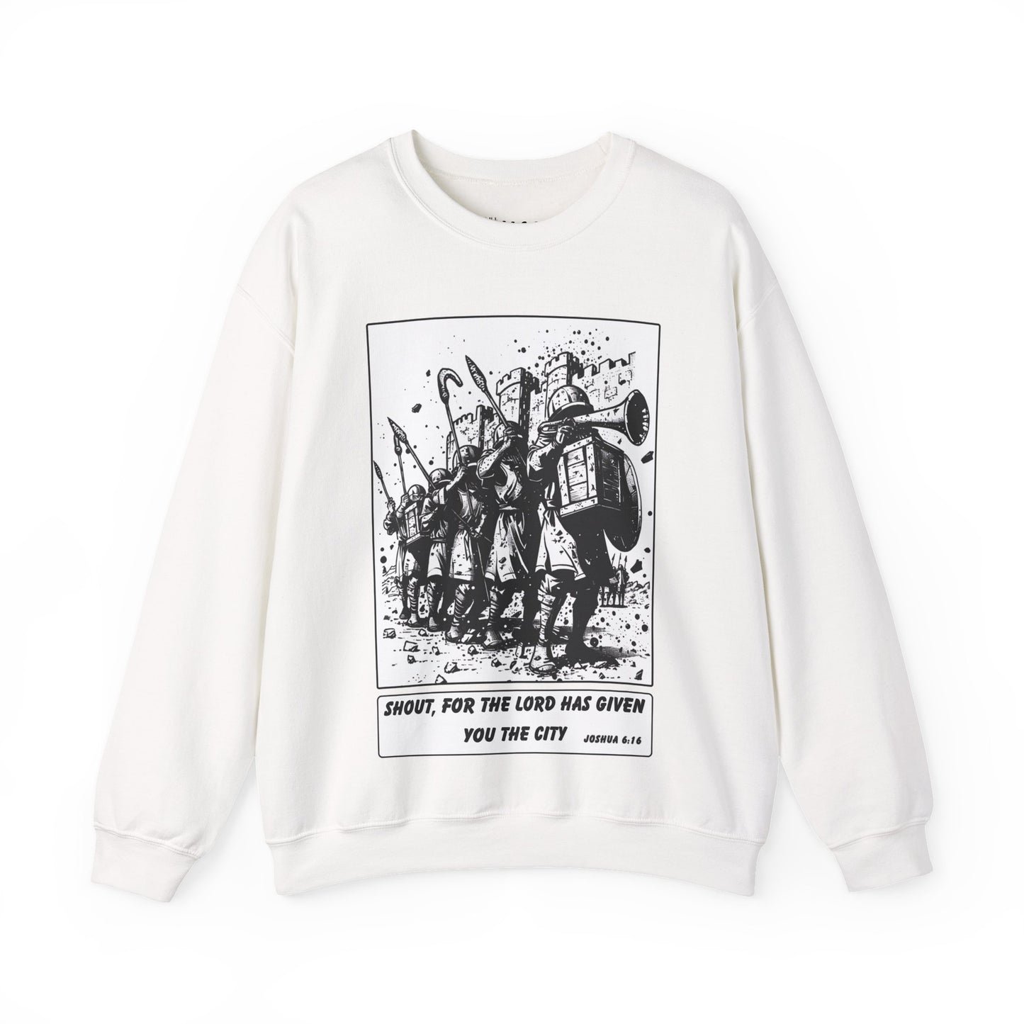 Jericho Sweater – Black & White Faith Ink Panel (Josh 6:16)