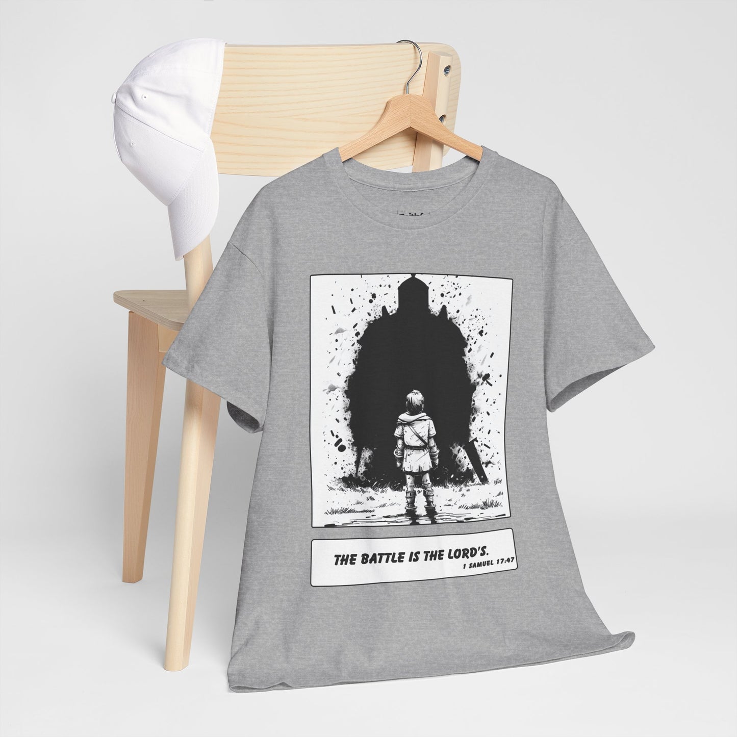 David & Goliath Tee – Black & White Faith Ink Panel (1 Sam 17:47)