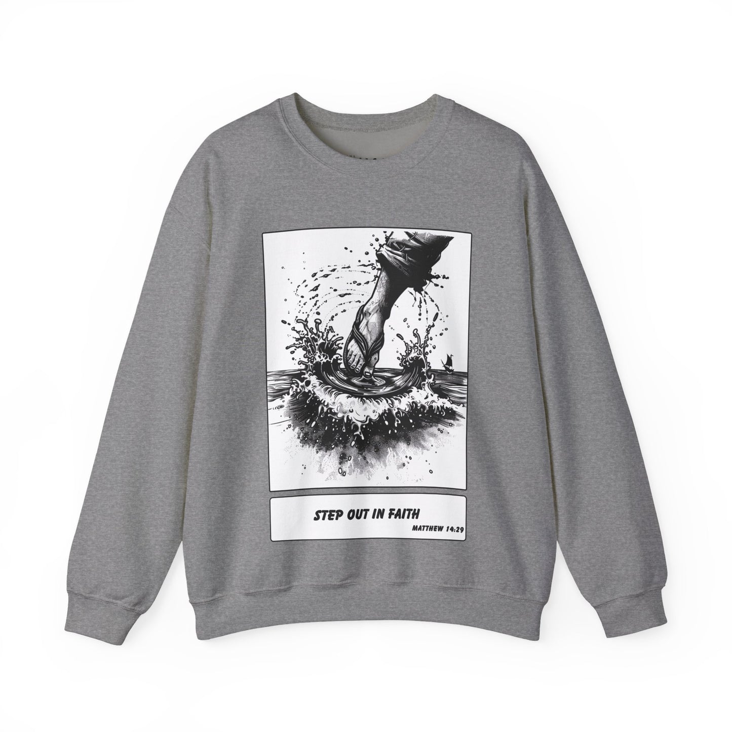 Walking on Water Sweater – Black & White Faith Ink Panel (Matt 14:29)