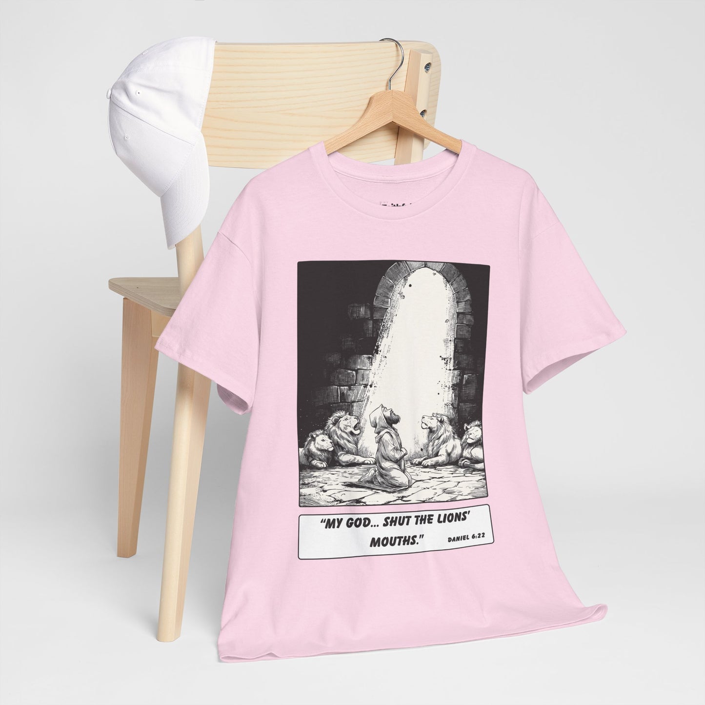 Daniel in the Lions’ Den Tee – Black & White Faith Ink Panel (Dan 6:22)