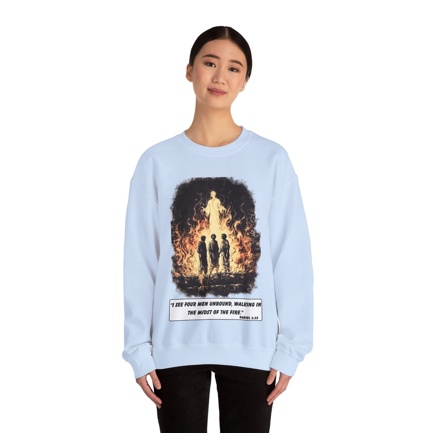 Fiery Furnace Sweater – Black & White Faith Ink Panel (Dan 3:25)