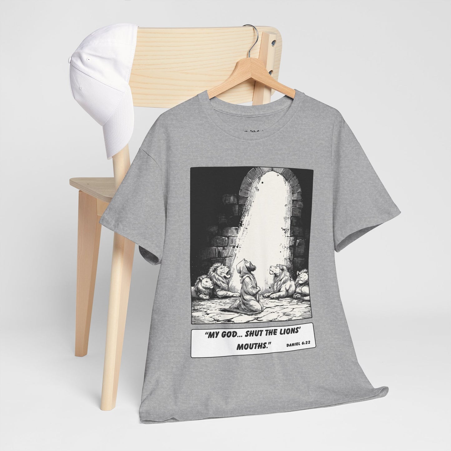 Daniel in the Lions’ Den Tee – Black & White Faith Ink Panel (Dan 6:22)