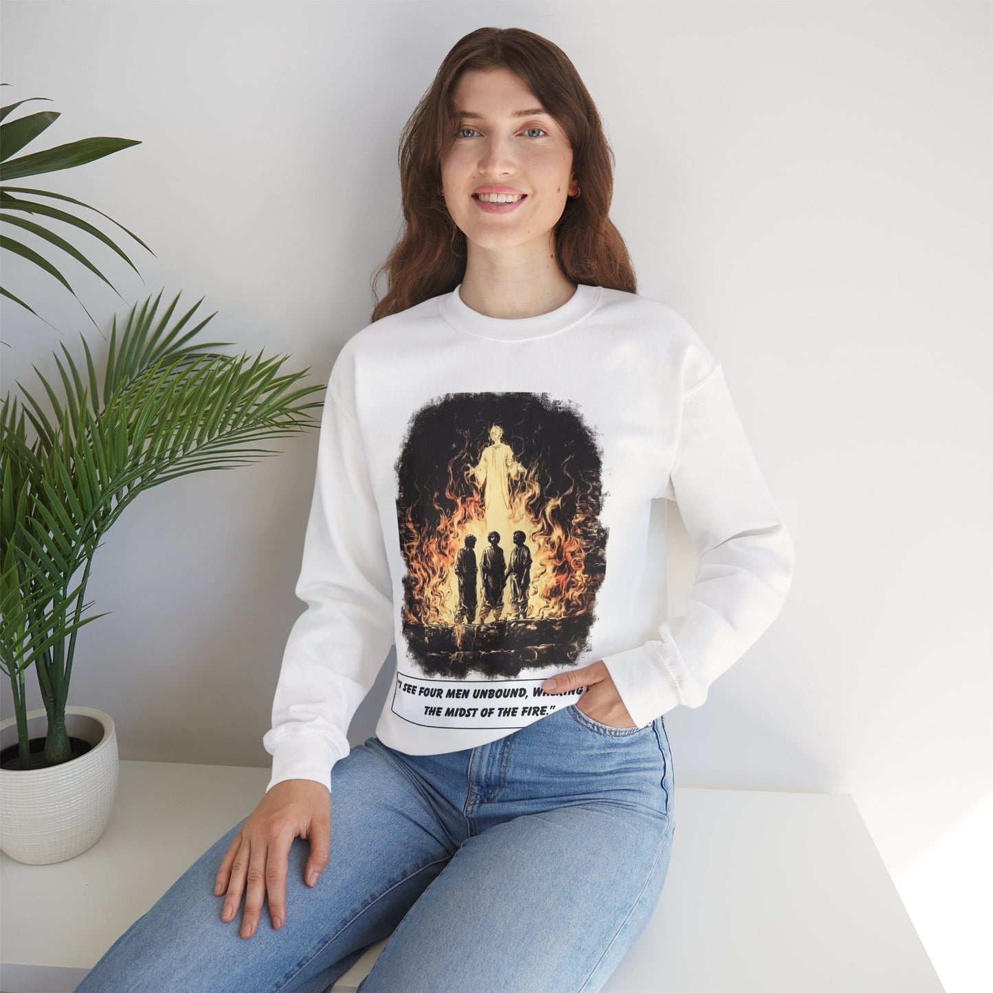 Fiery Furnace Sweater – Black & White Faith Ink Panel (Dan 3:25)