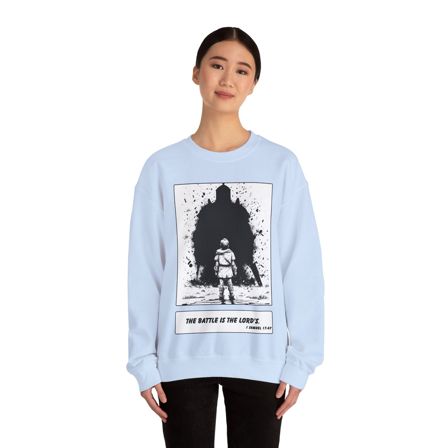 David & Goliath Sweater – Black & White Faith Ink Panel (1 Sam 17:47)