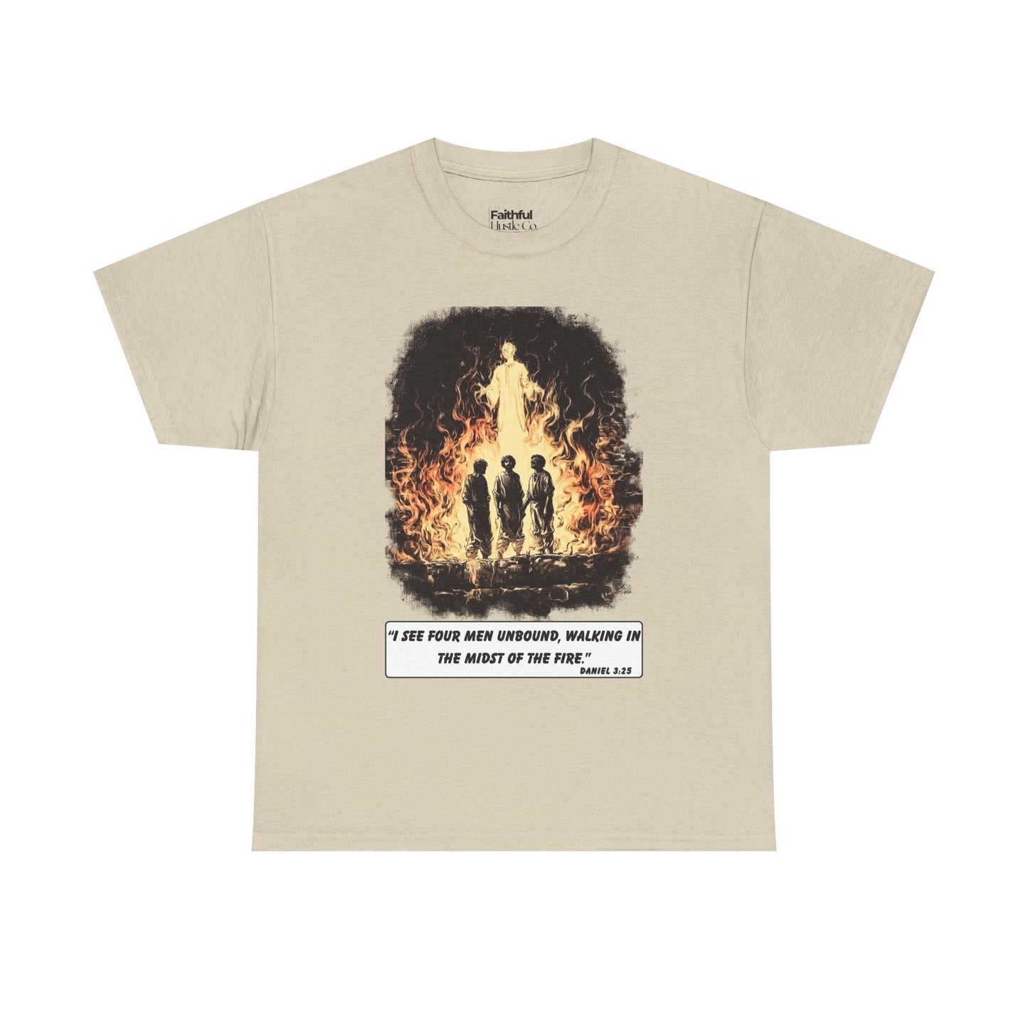 Fiery Furnace Tee – Black & White Faith Ink Panel (Dan 3:25)