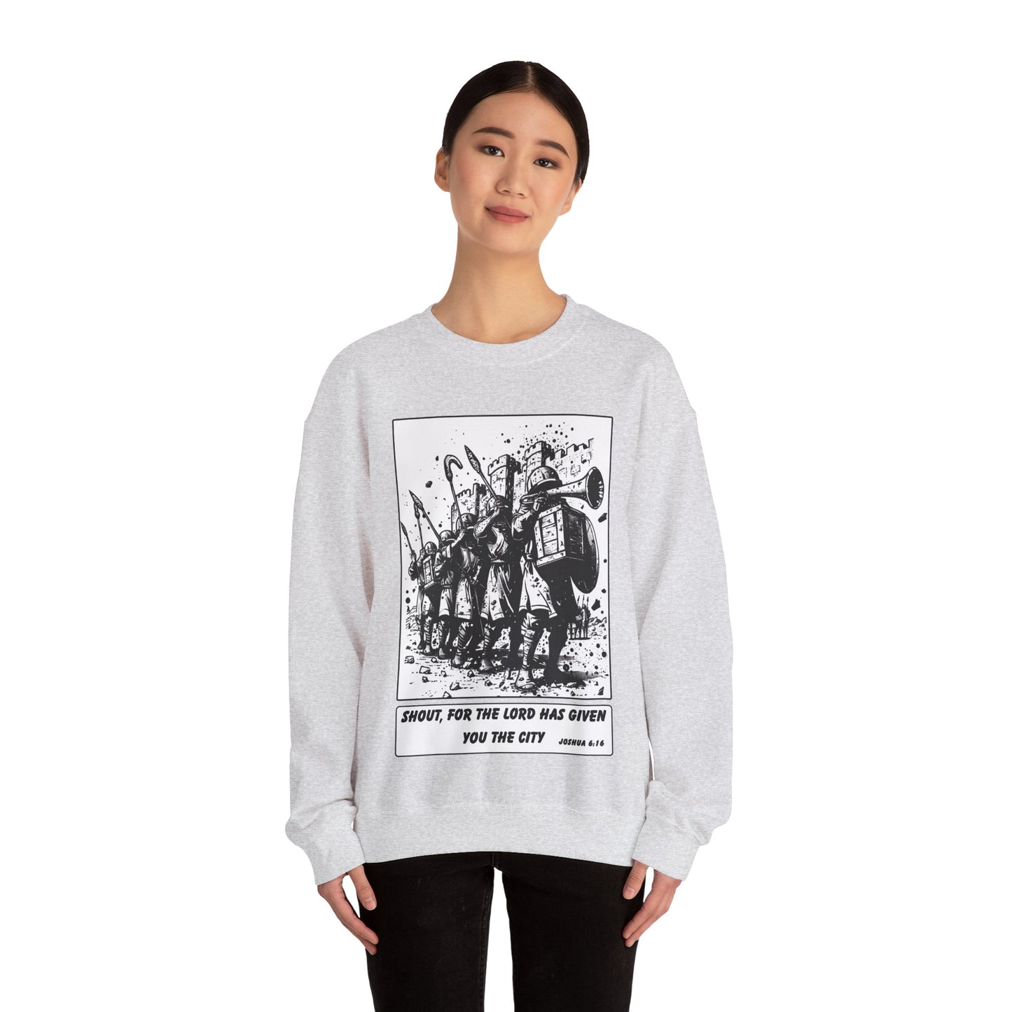 Jericho Sweater – Black & White Faith Ink Panel (Josh 6:16)