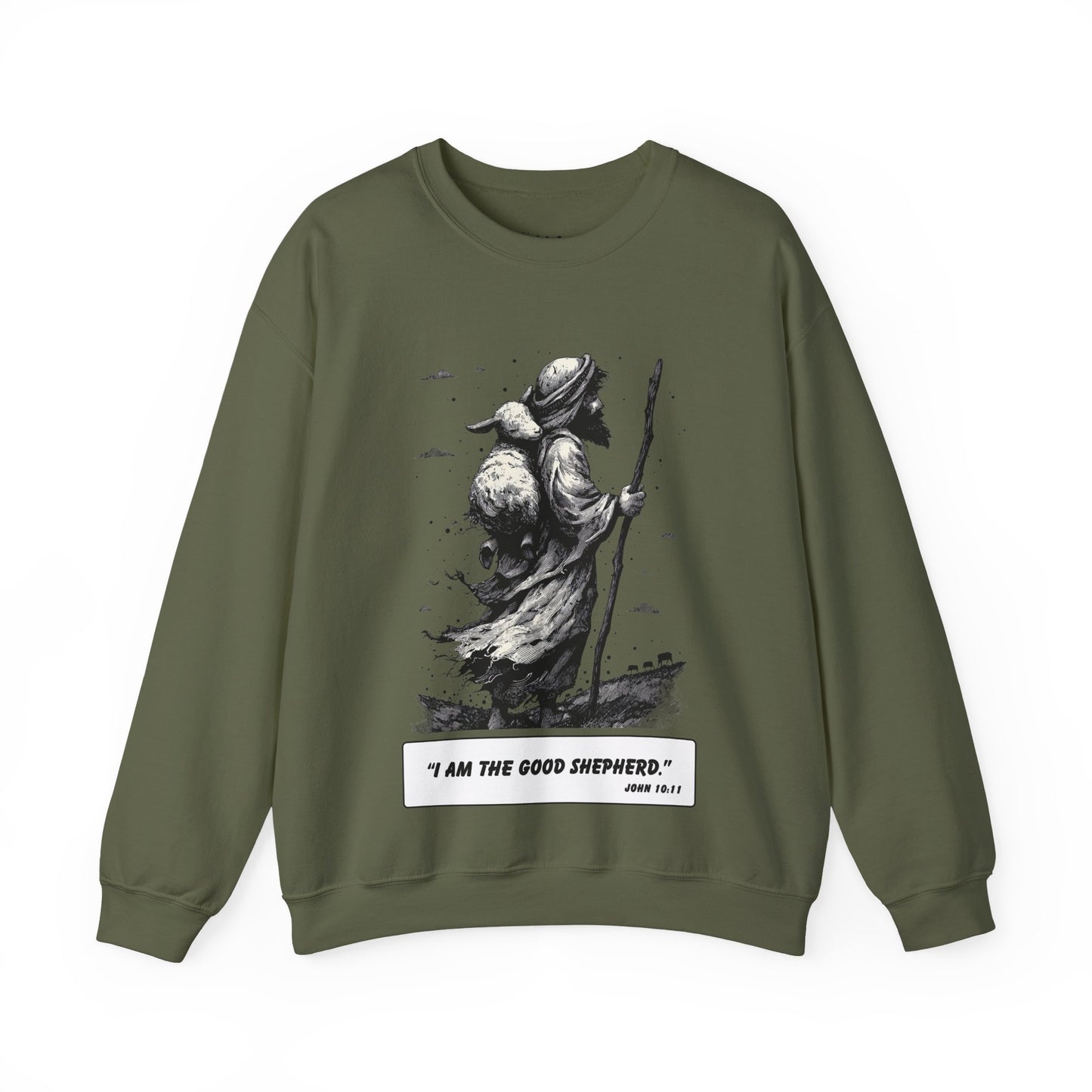 Good Shepherd Sweater – Black & White Faith Ink Panel (John 10:11)