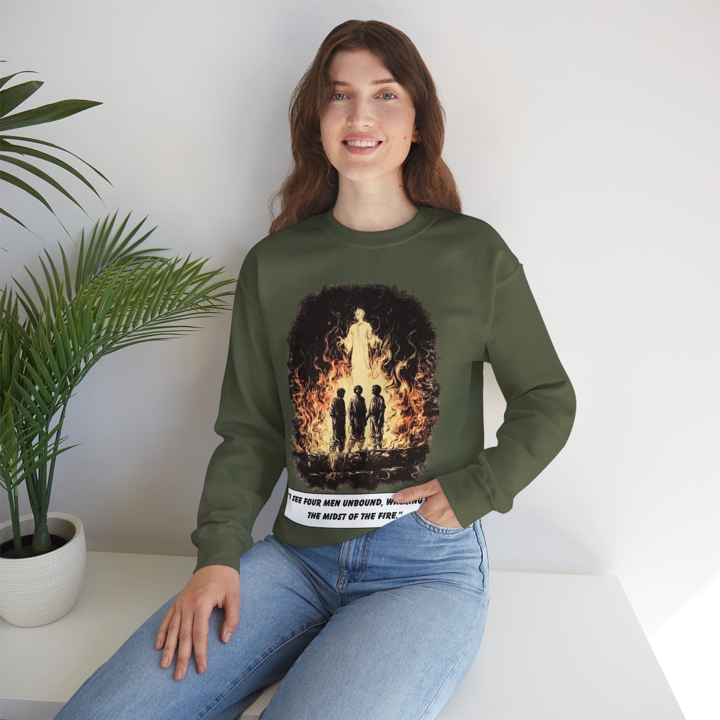 Fiery Furnace Sweater – Black & White Faith Ink Panel (Dan 3:25)