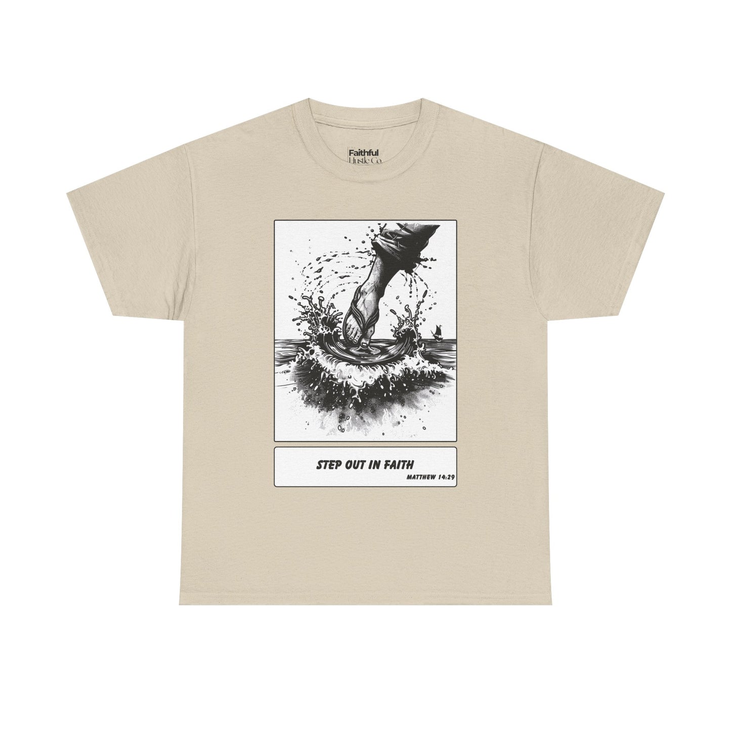 Walking on Water Tee – Black & White Faith Ink Panel (Matt 14:29)