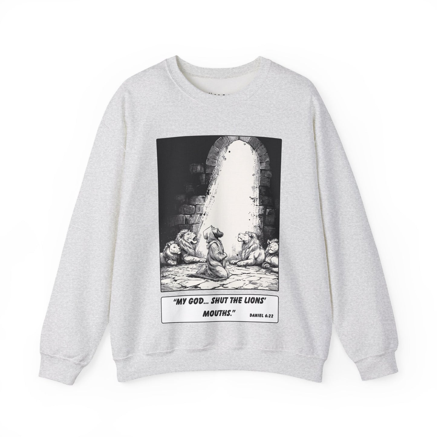 Daniel in the Lions’ Den Sweater – Black & White Faith Ink Panel (Dan 6:22)