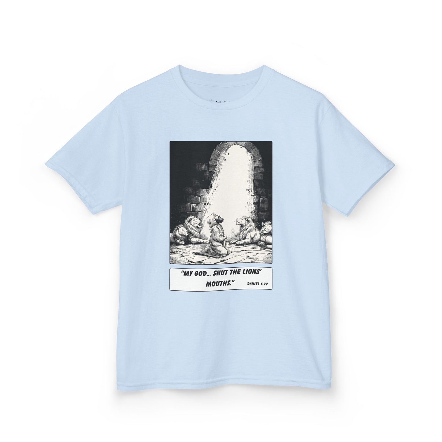 Daniel in the Lions’ Den (Quiet Trust) – Faith Ink Panel T-Shirt (B/W)