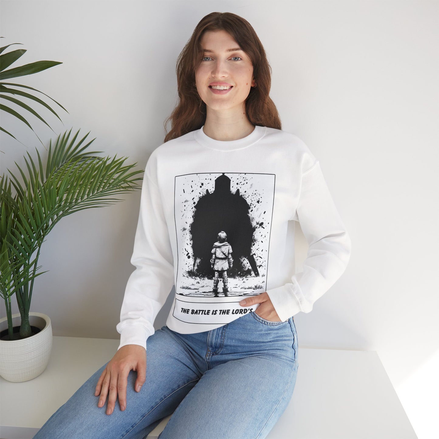David & Goliath Sweater – Black & White Faith Ink Panel (1 Sam 17:47)