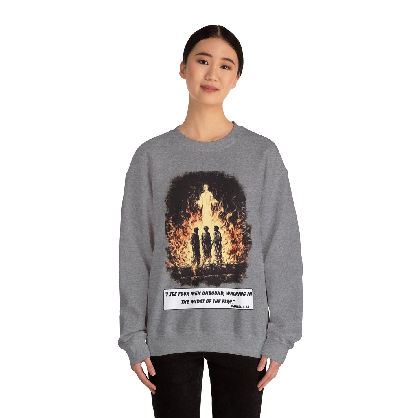 Fiery Furnace Sweater – Black & White Faith Ink Panel (Dan 3:25)