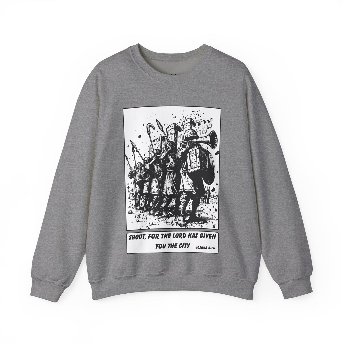 Jericho Sweater – Black & White Faith Ink Panel (Josh 6:16)
