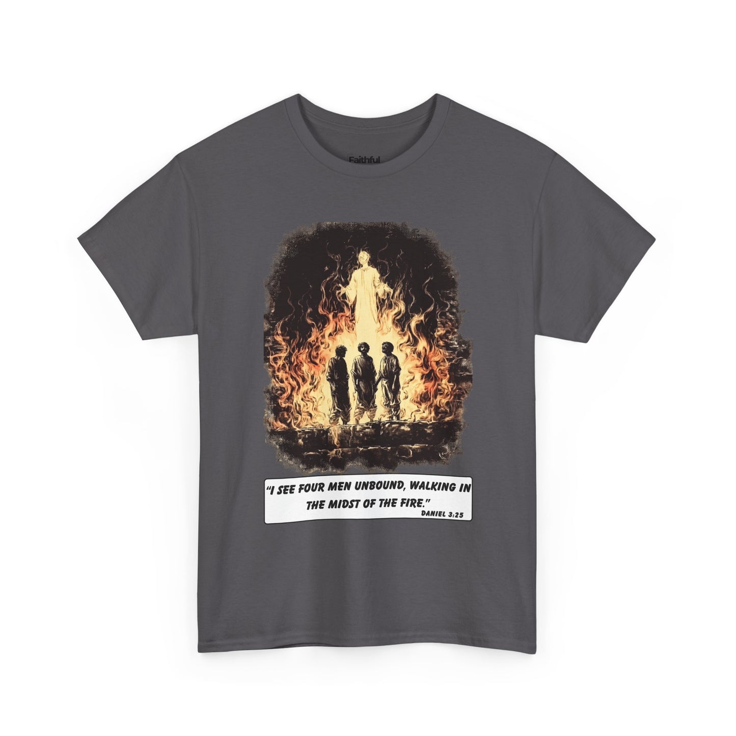 Fiery Furnace Tee – Black & White Faith Ink Panel (Dan 3:25)