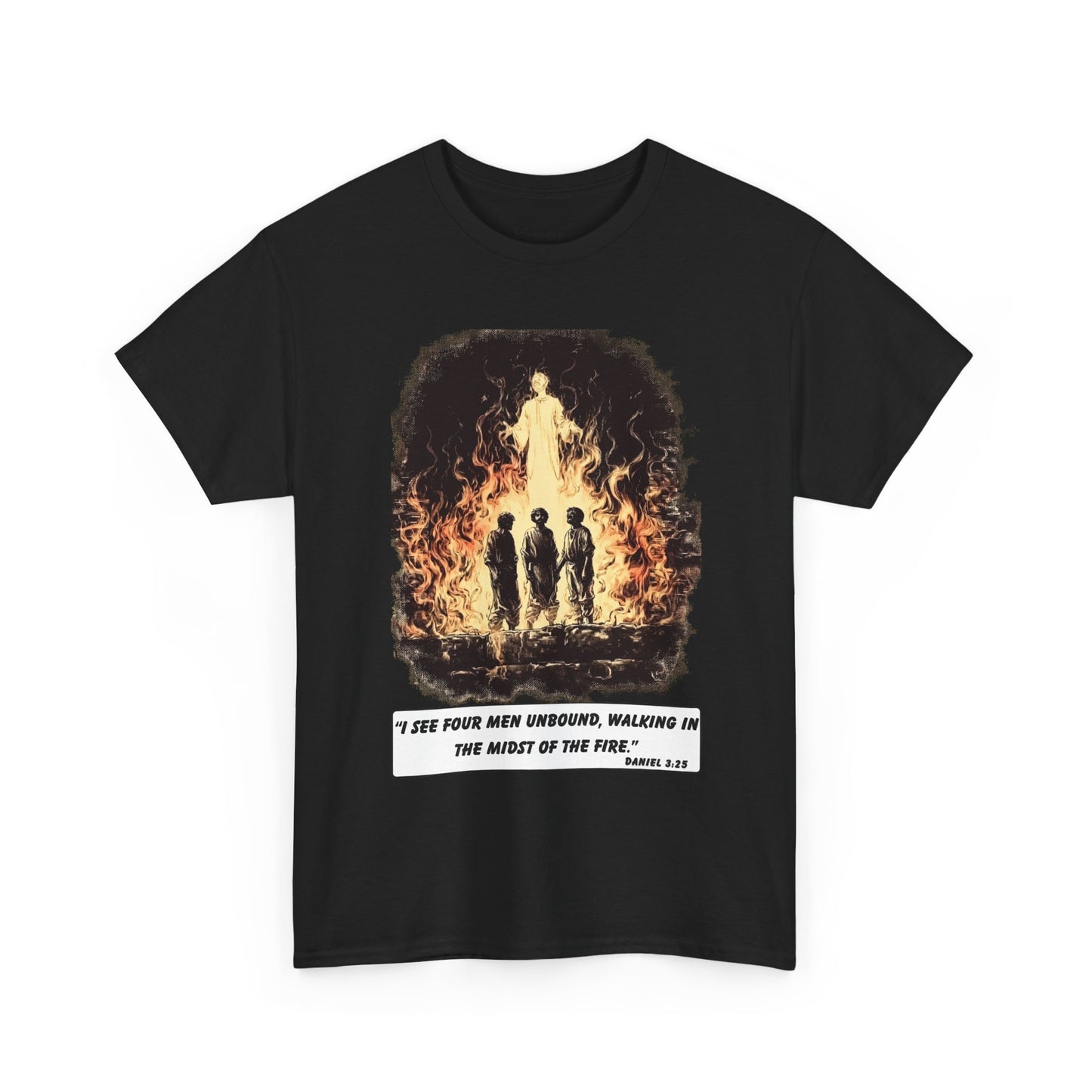 Fiery Furnace Tee – Black & White Faith Ink Panel (Dan 3:25)