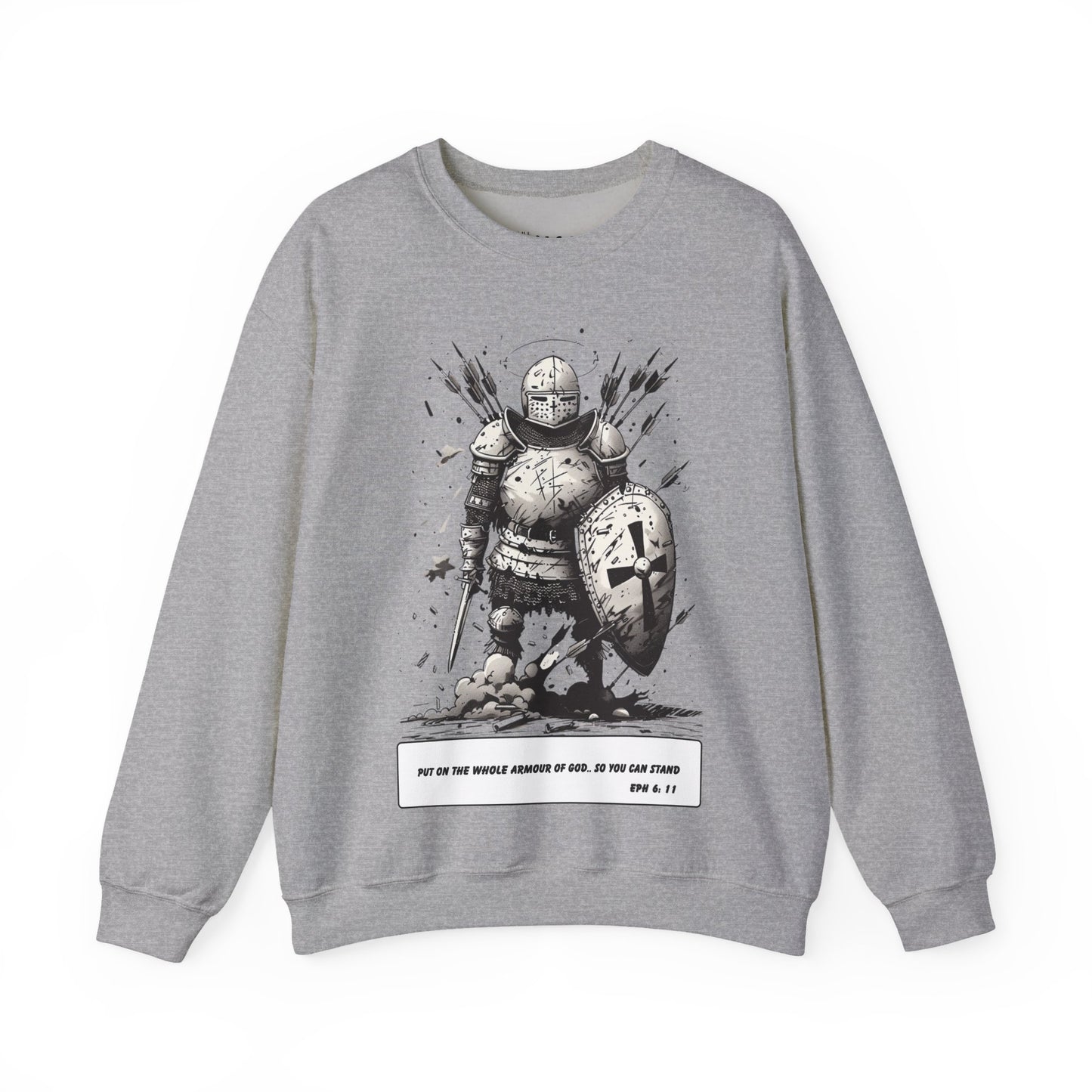 Whole Armor of God Sweater – Black & White Faith Ink Panel (Eph 6:11)