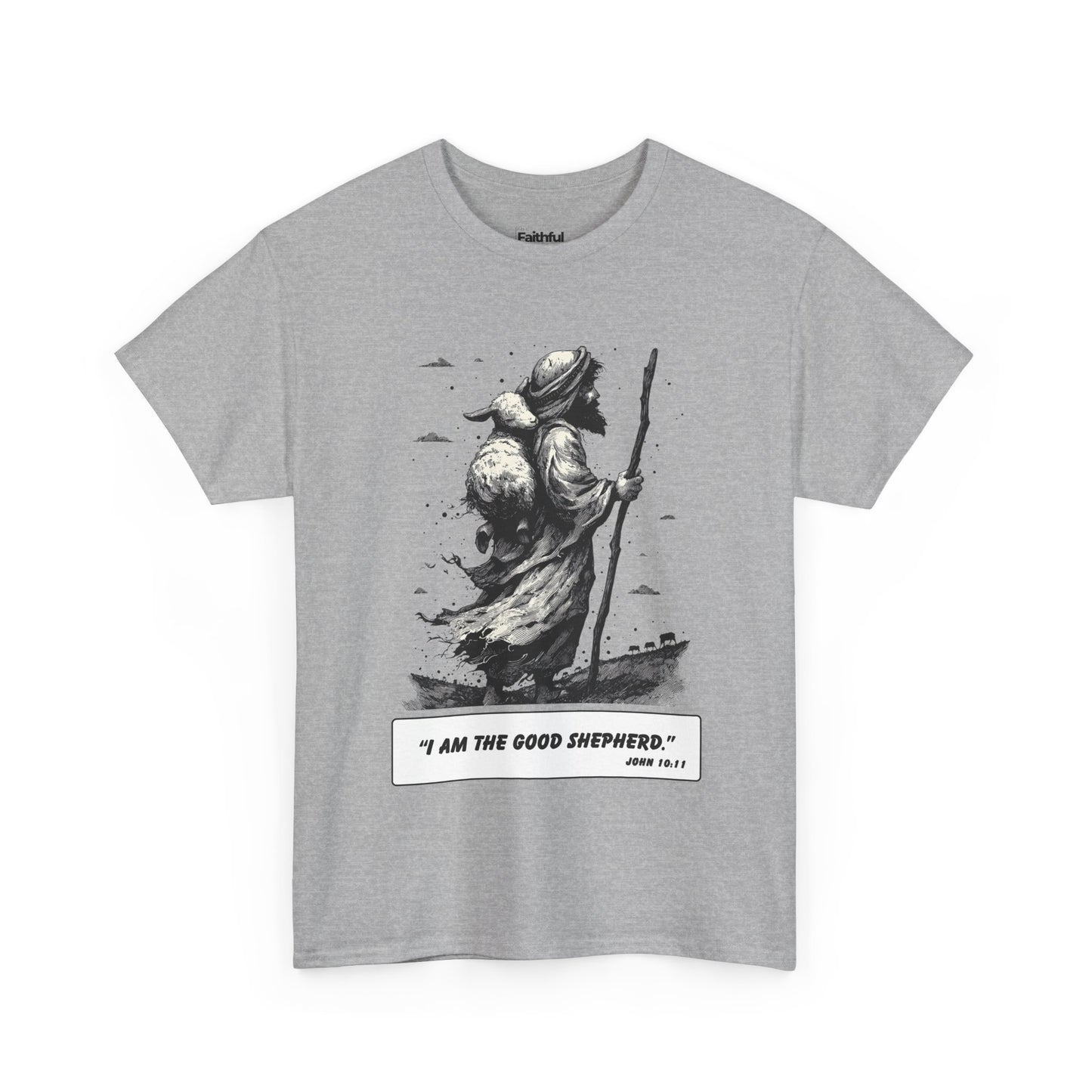 Good Shepherd Tee – Black & White Faith Ink Panel (John 10:11)