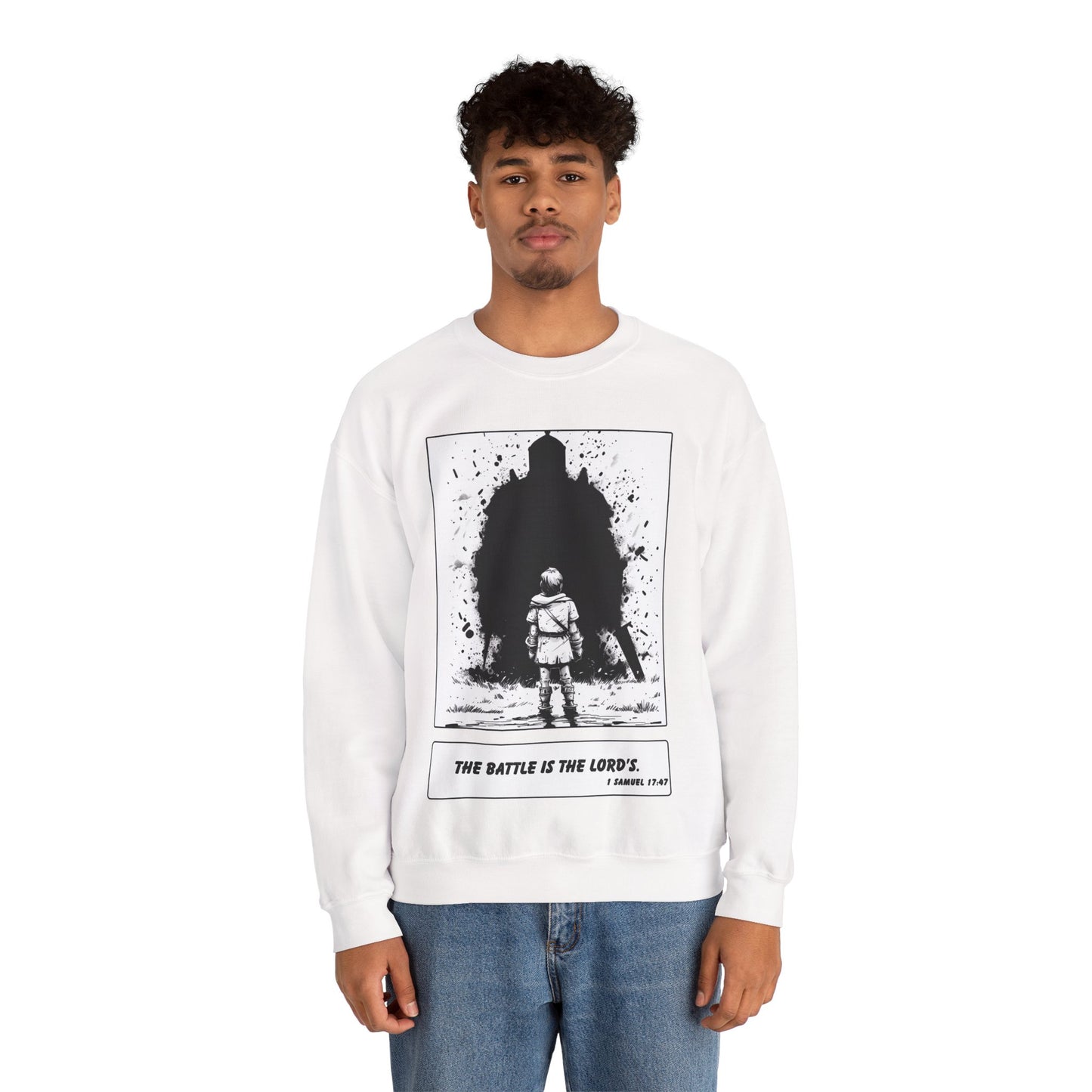 David & Goliath Sweater – Black & White Faith Ink Panel (1 Sam 17:47)