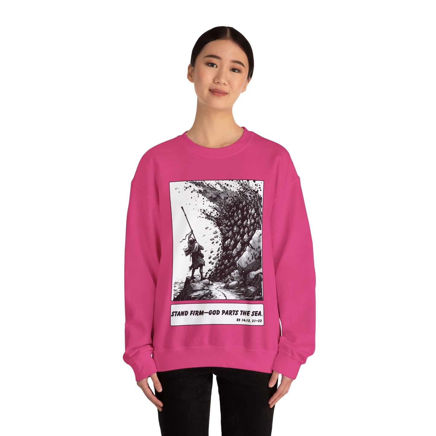 Red Sea (Staff Raised) Sweater – Black & White Faith Ink Panel (Ex 14:14)