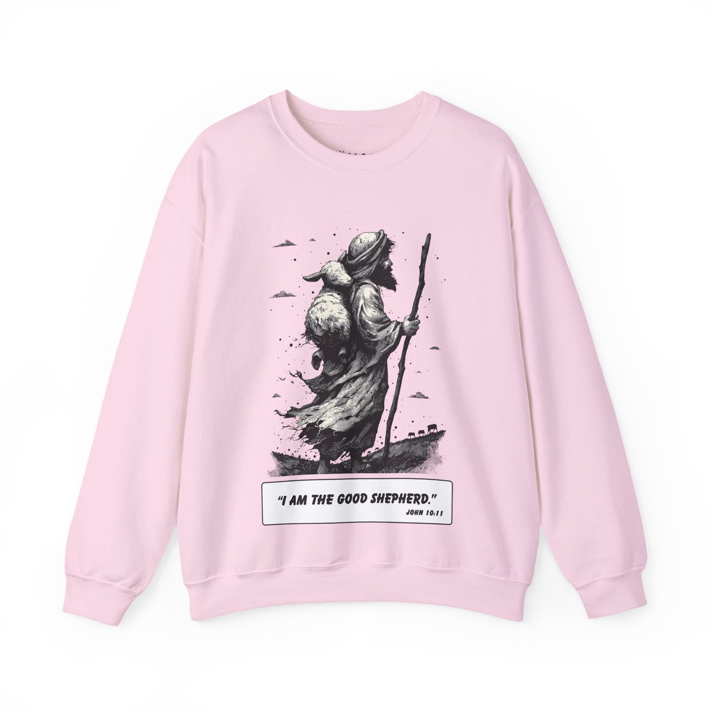 Good Shepherd Sweater – Black & White Faith Ink Panel (John 10:11)