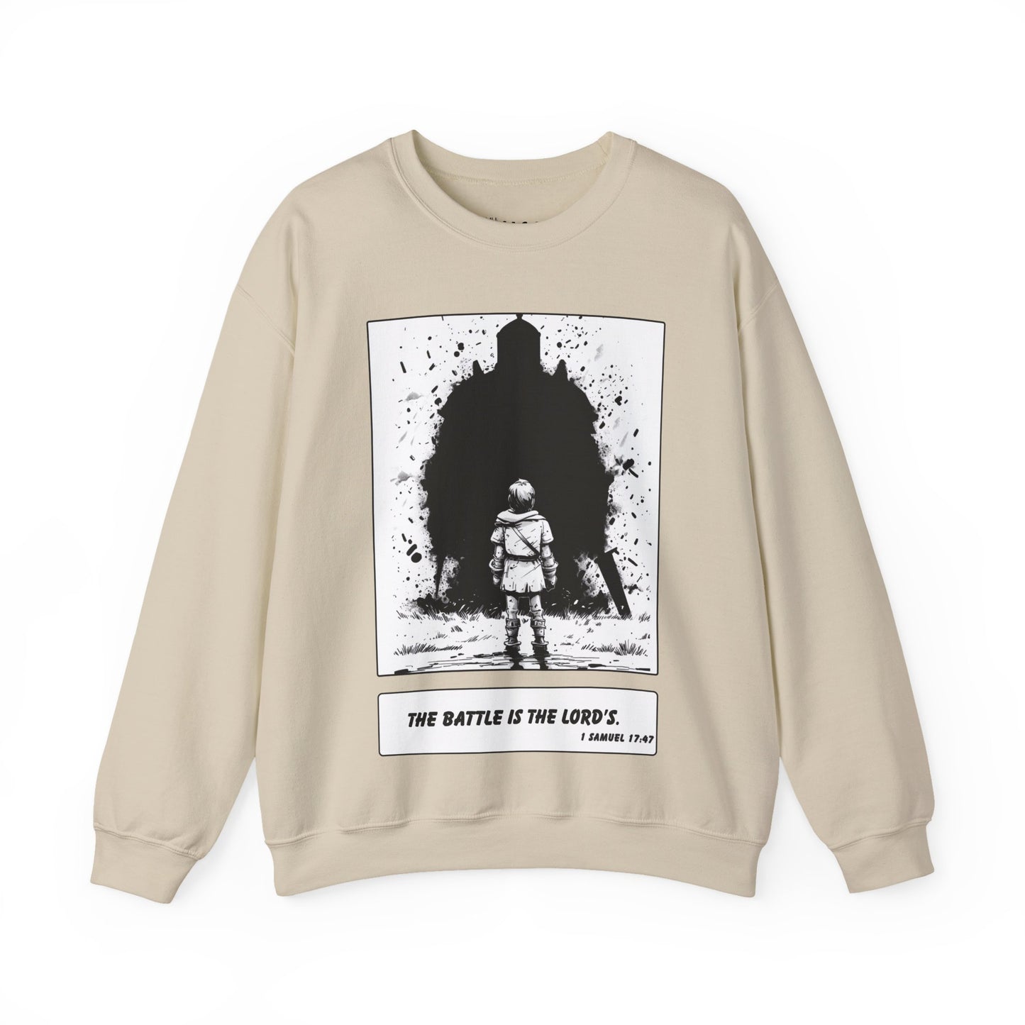 David & Goliath Sweater – Black & White Faith Ink Panel (1 Sam 17:47)