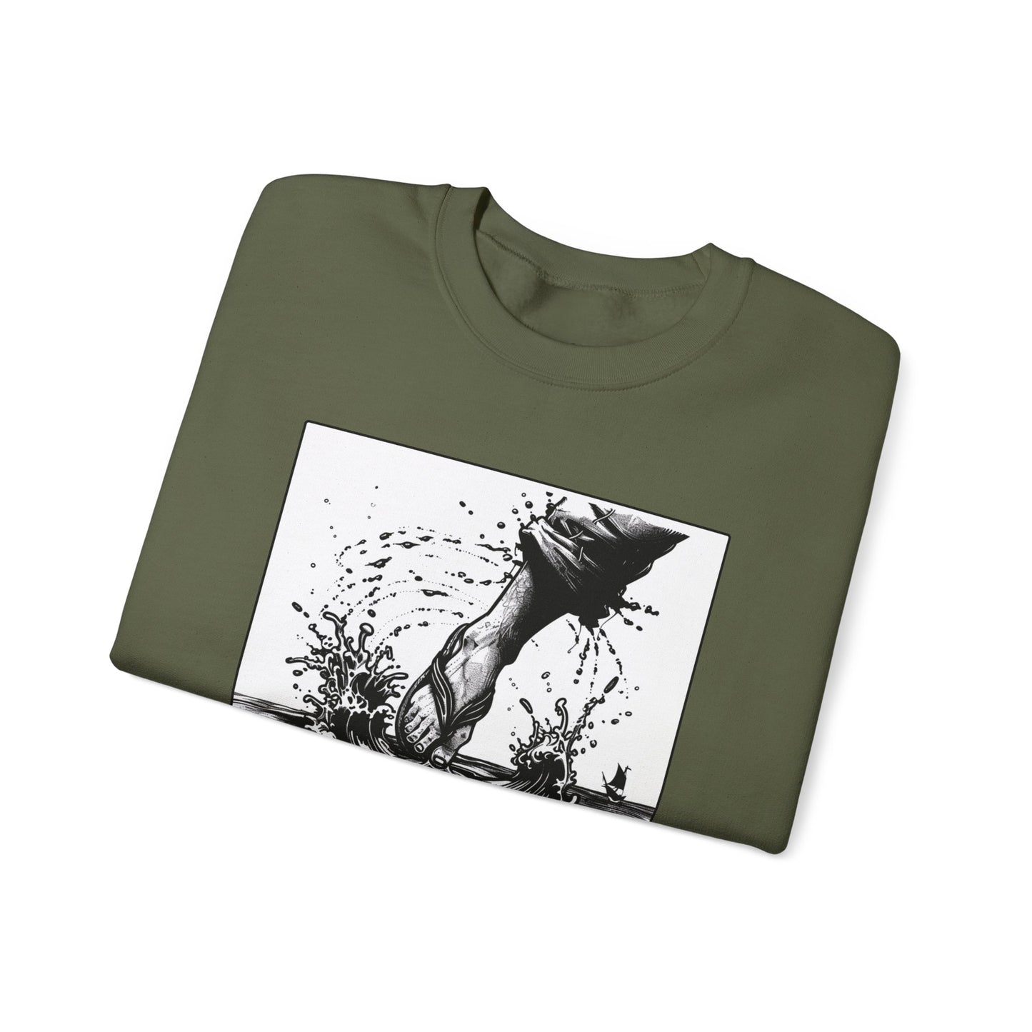 Walking on Water Sweater – Black & White Faith Ink Panel (Matt 14:29)