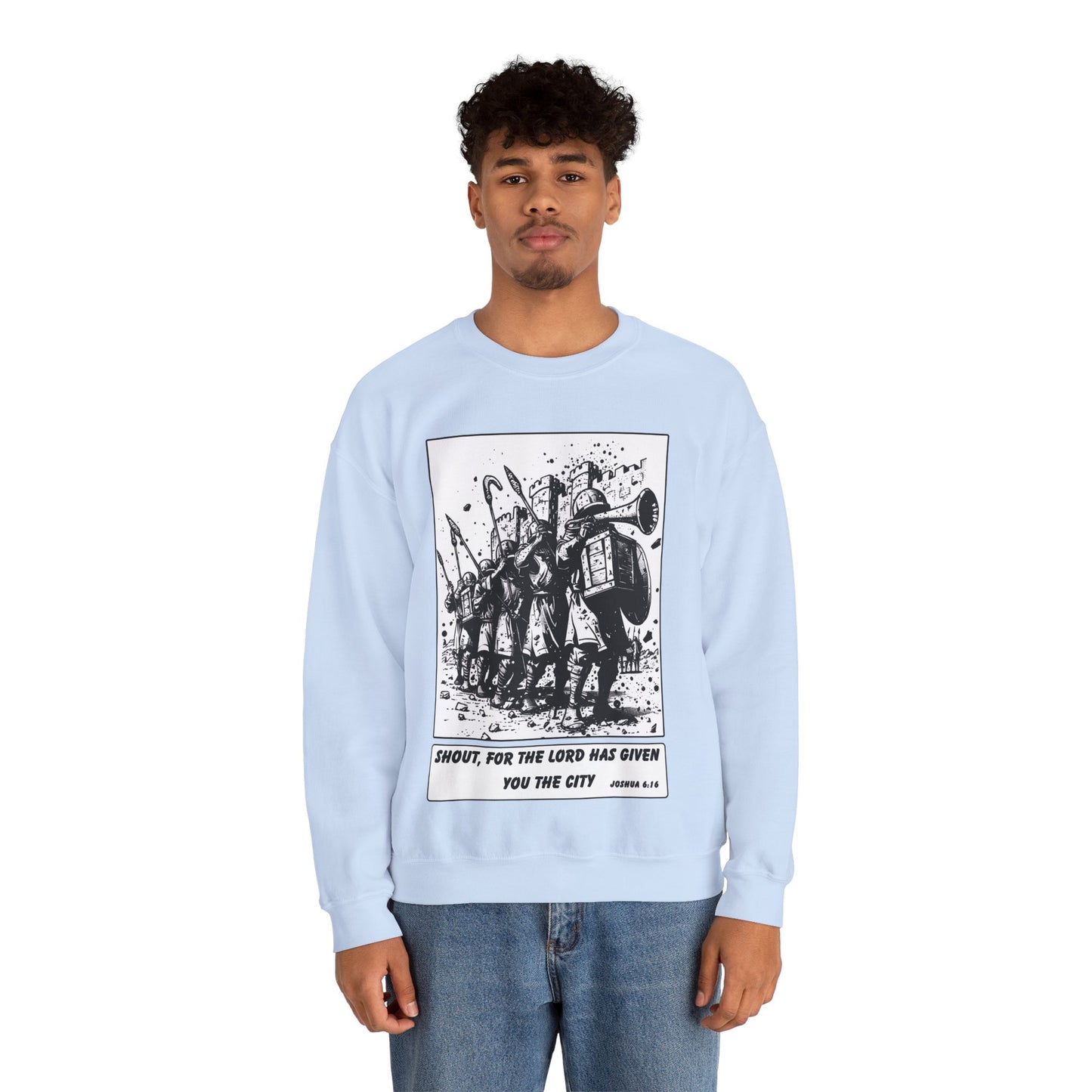 Jericho Sweater – Black & White Faith Ink Panel (Josh 6:16)