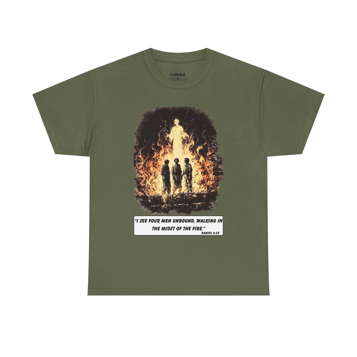 Fiery Furnace Tee – Black & White Faith Ink Panel (Dan 3:25)