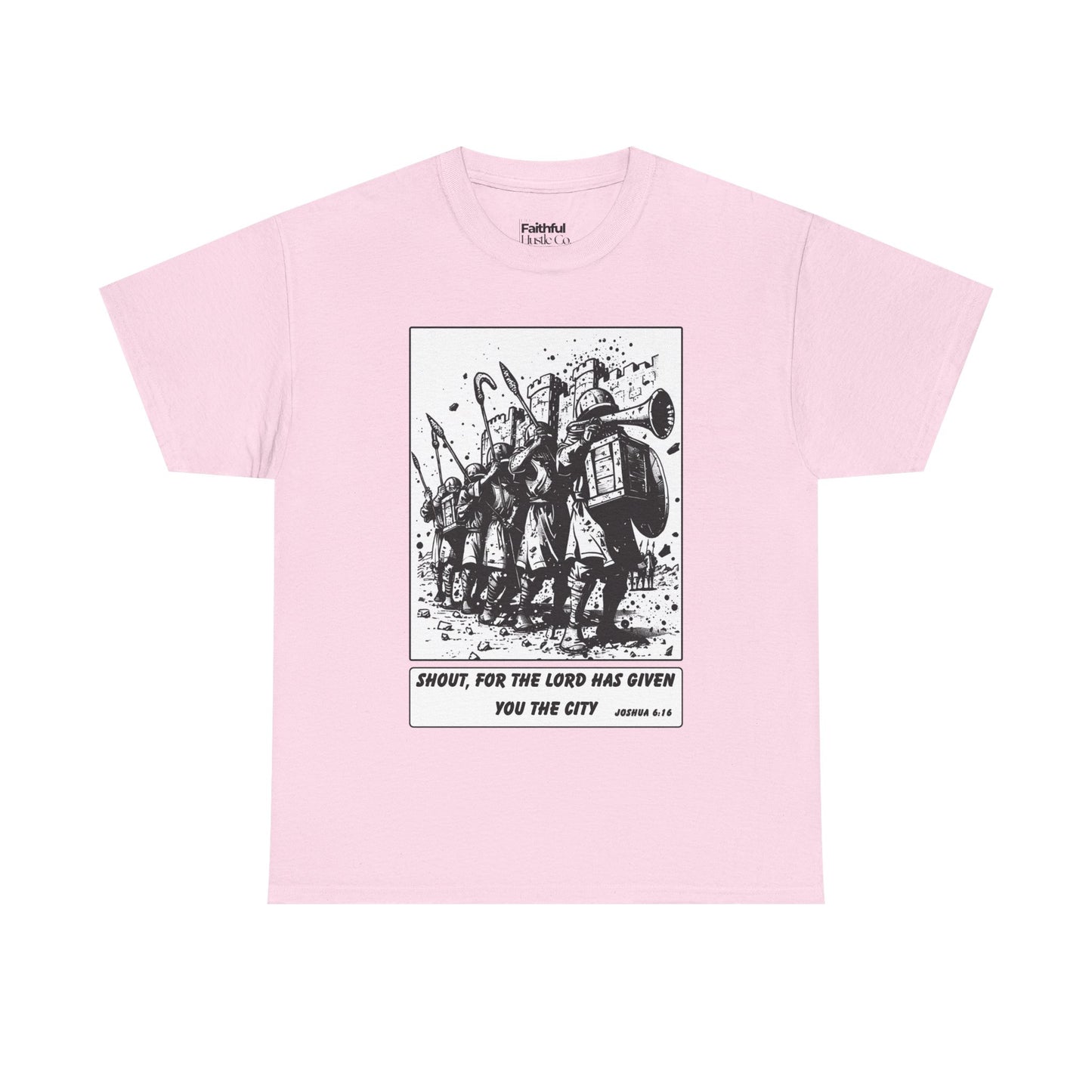 Jericho Trumpets T-Shirt – Black & White Faith Ink Panel (Josh 6:16)