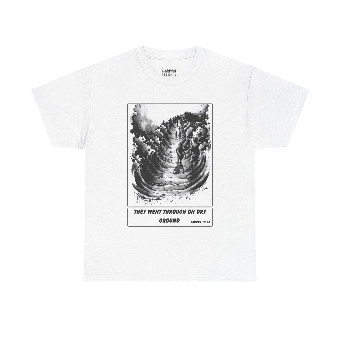 Red Sea Dry Ground Tee – Black & White Faith Ink Panel (Ex 14:22)