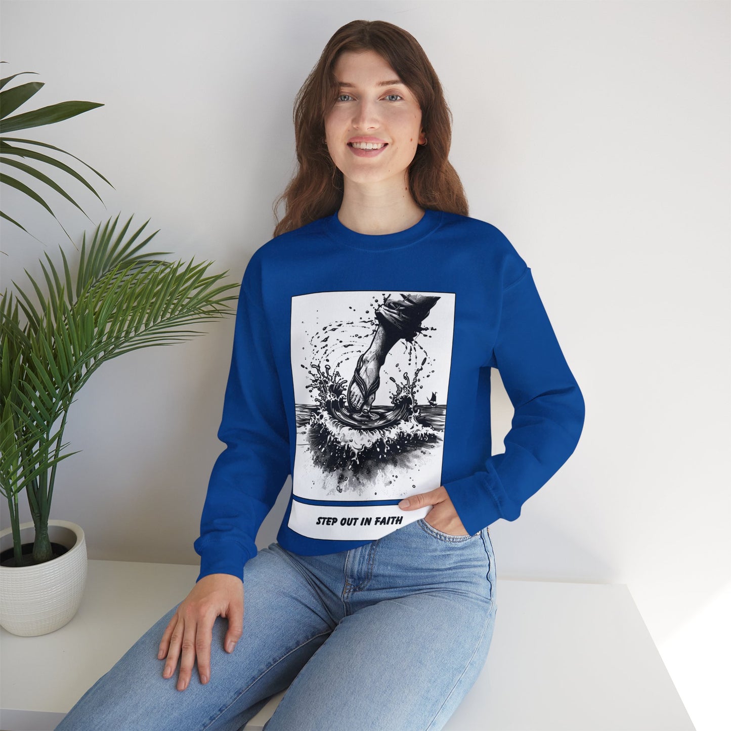 Walking on Water Sweater – Black & White Faith Ink Panel (Matt 14:29)
