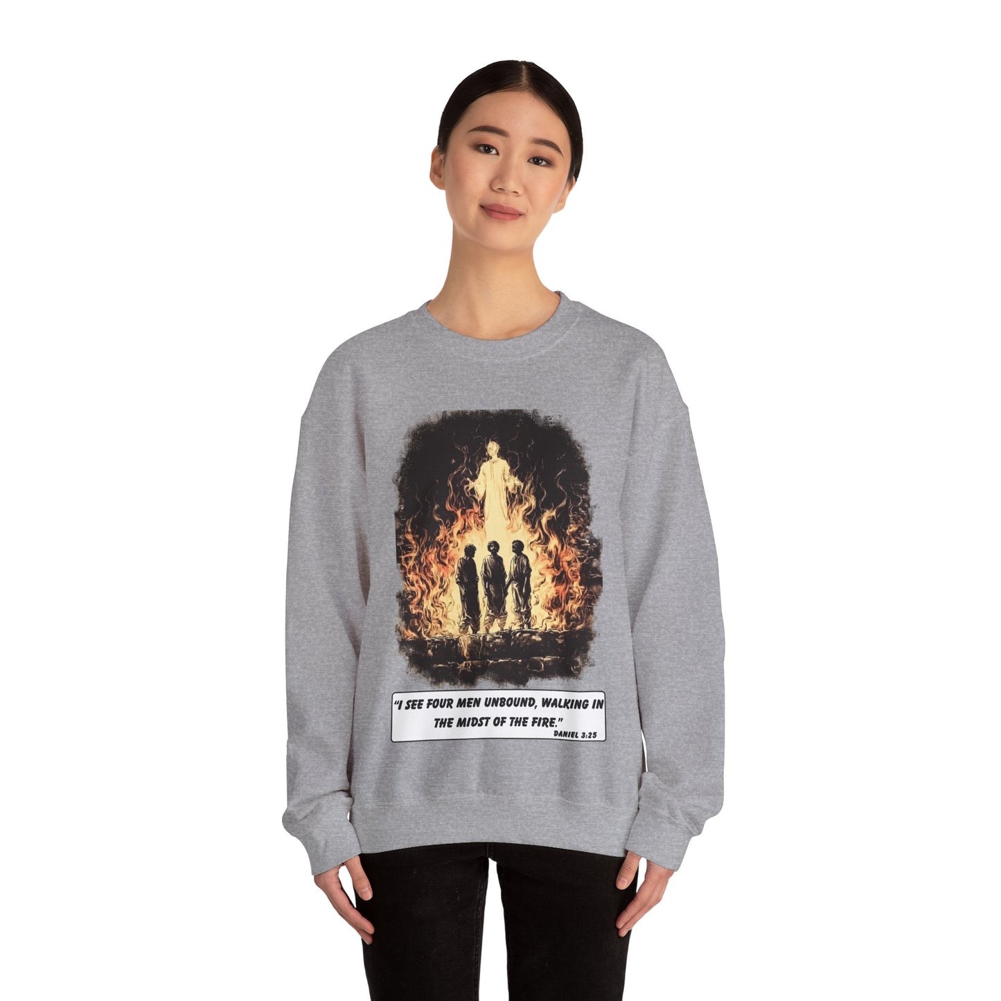 Fiery Furnace Sweater – Black & White Faith Ink Panel (Dan 3:25)