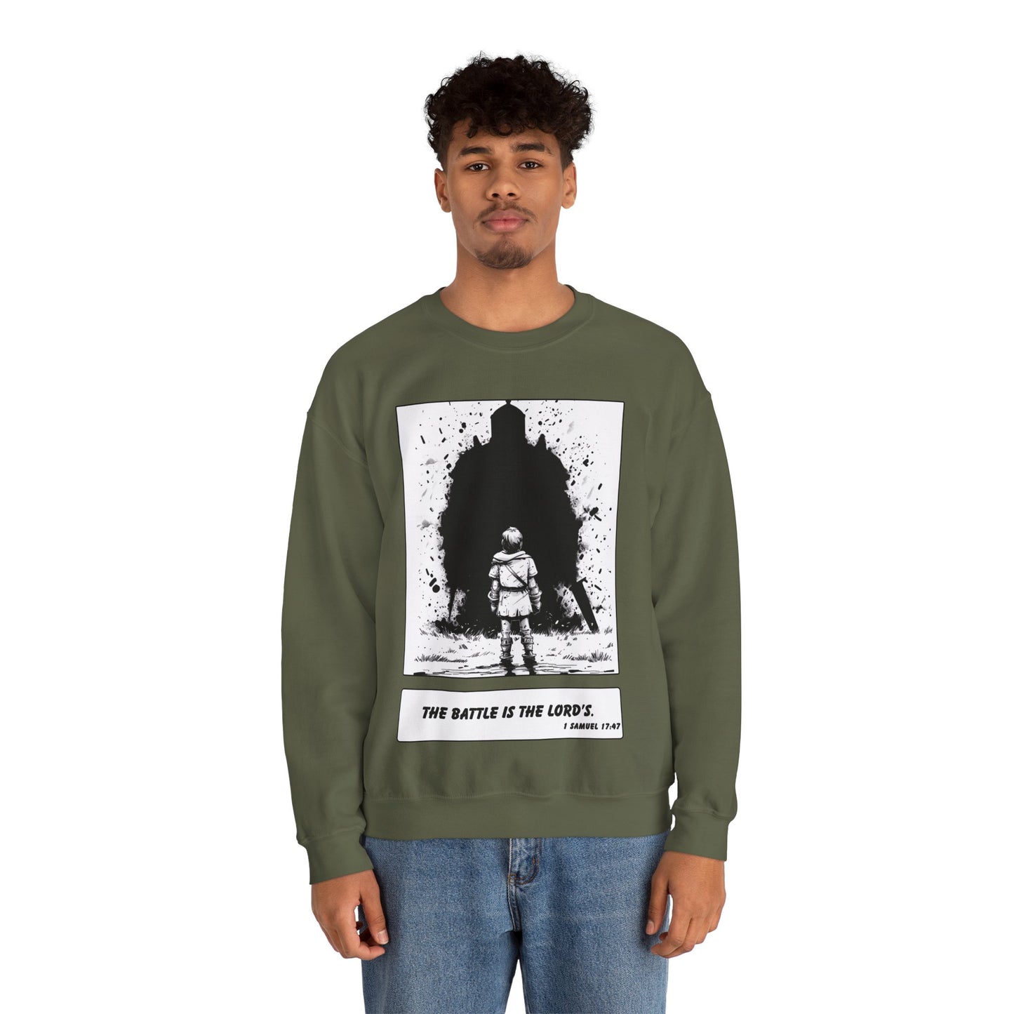 David & Goliath Sweater – Black & White Faith Ink Panel (1 Sam 17:47)