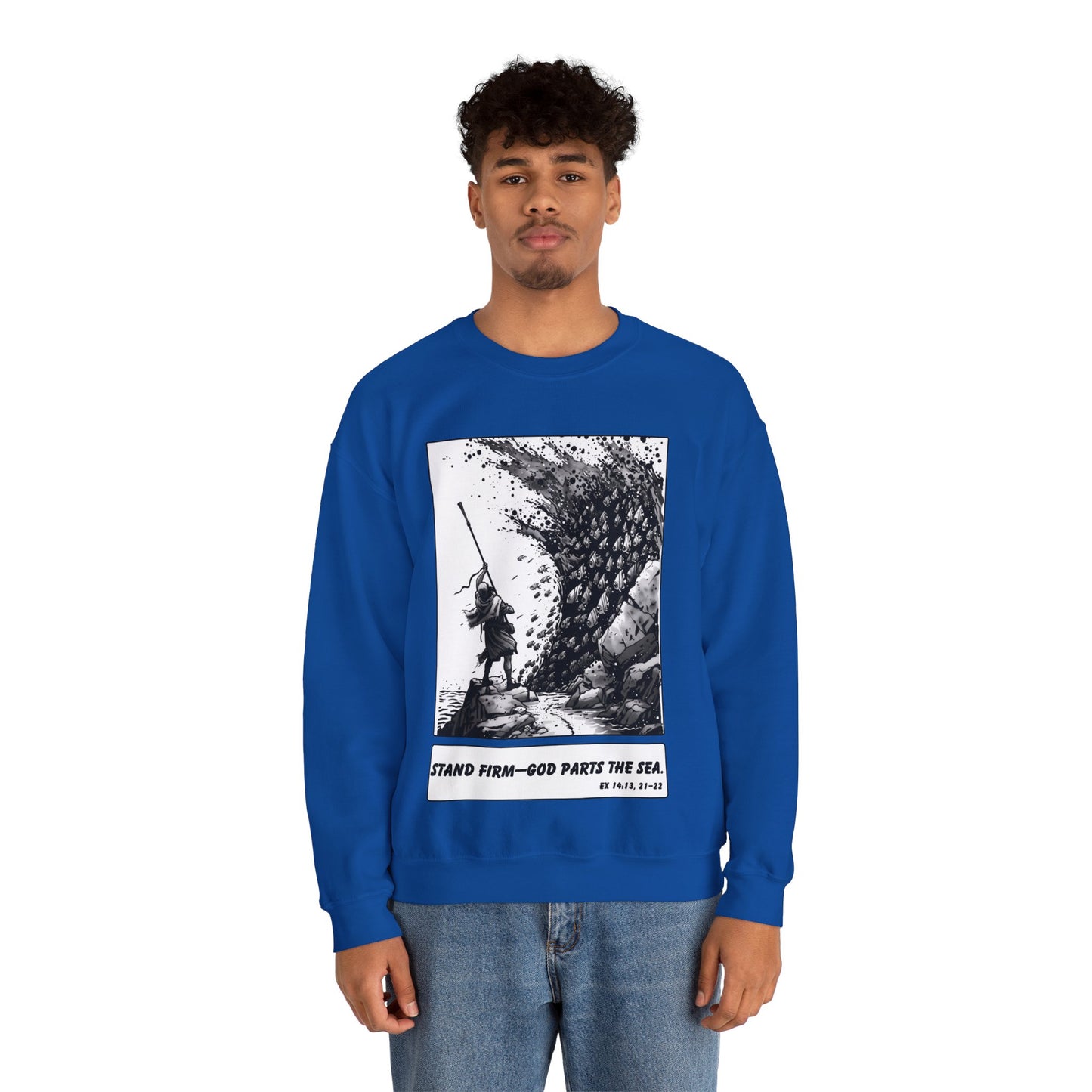 Red Sea (Staff Raised) Sweater – Black & White Faith Ink Panel (Ex 14:14)