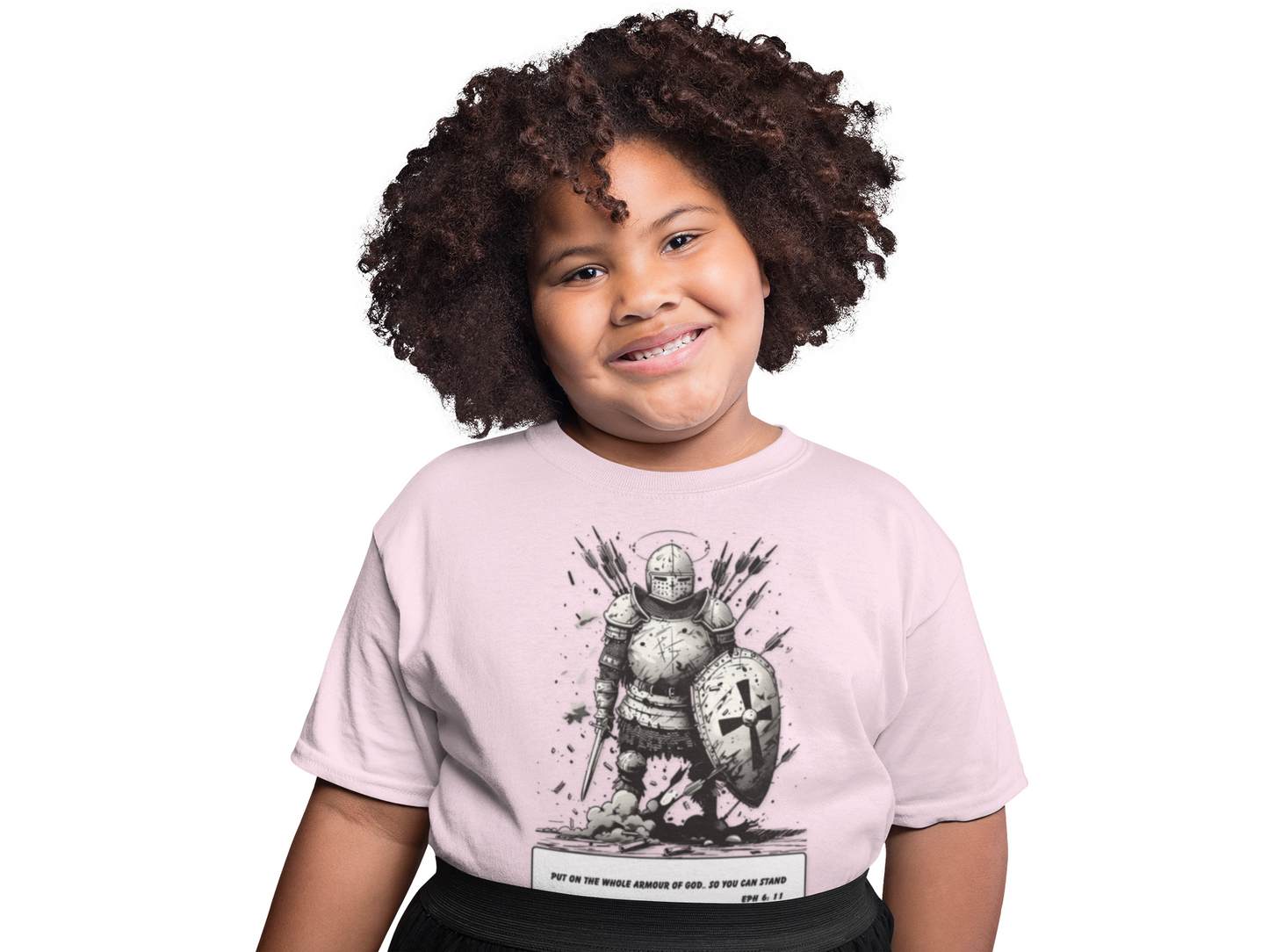 Whole Armor – Black & White Faith Ink Panel Kids T-Shirt (Eph 6:11)