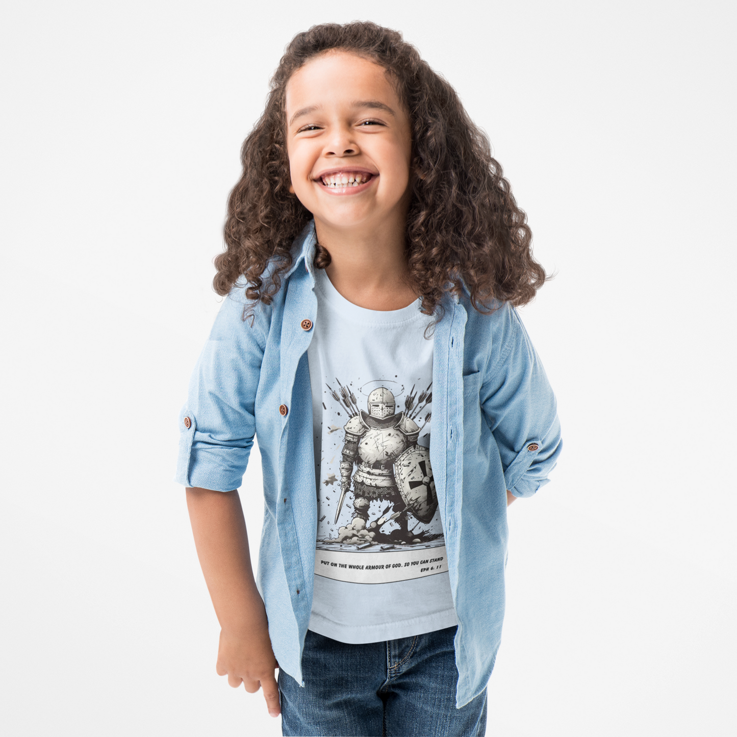 Whole Armor – Black & White Faith Ink Panel Kids T-Shirt (Eph 6:11)