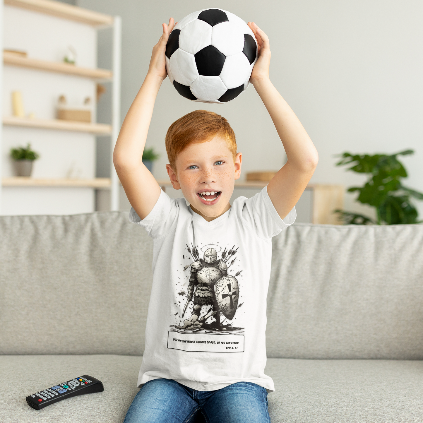 Whole Armor – Black & White Faith Ink Panel Kids T-Shirt (Eph 6:11)