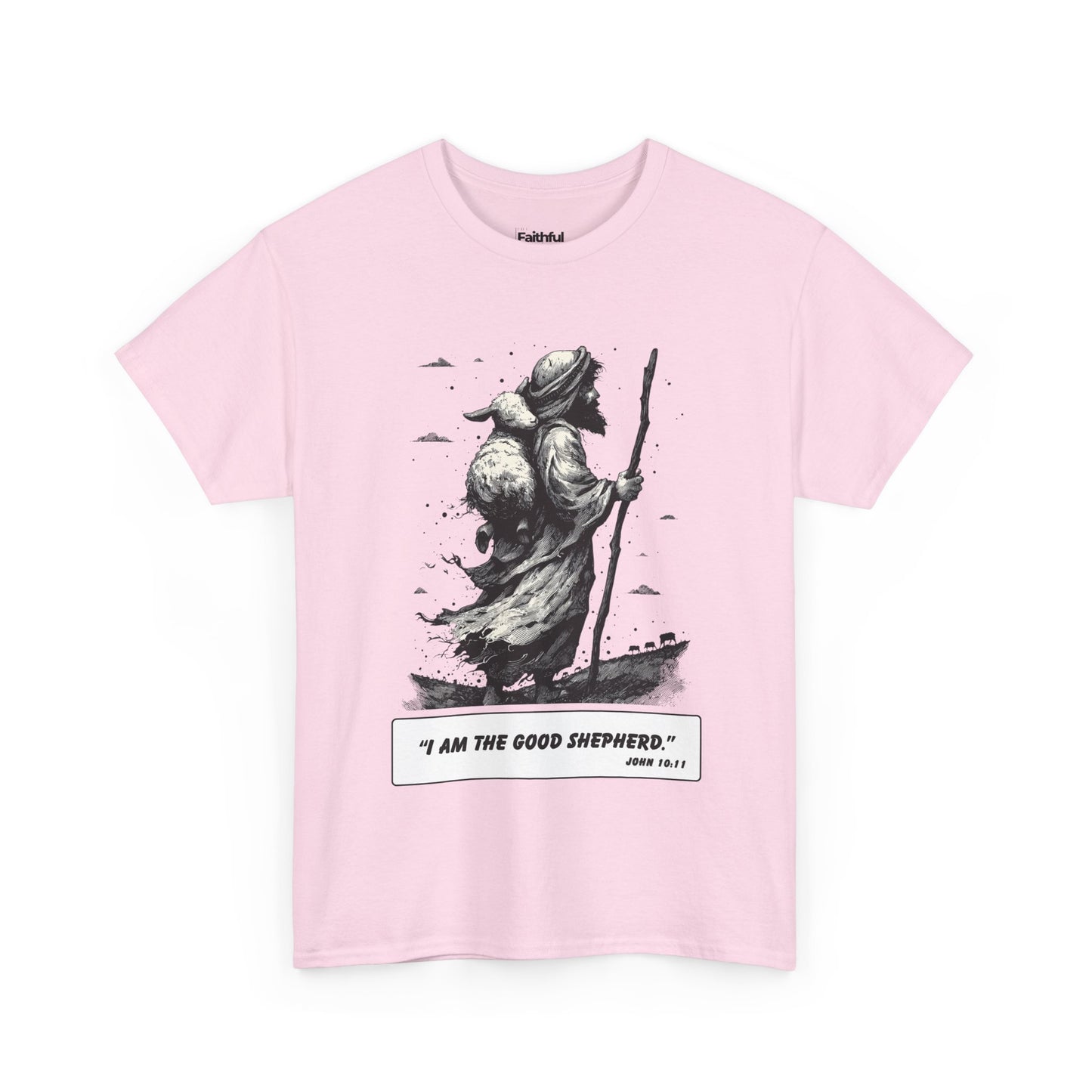 Good Shepherd Tee – Black & White Faith Ink Panel (John 10:11)
