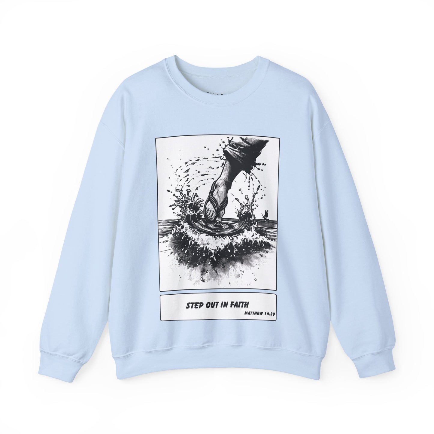 Walking on Water Sweater – Black & White Faith Ink Panel (Matt 14:29)