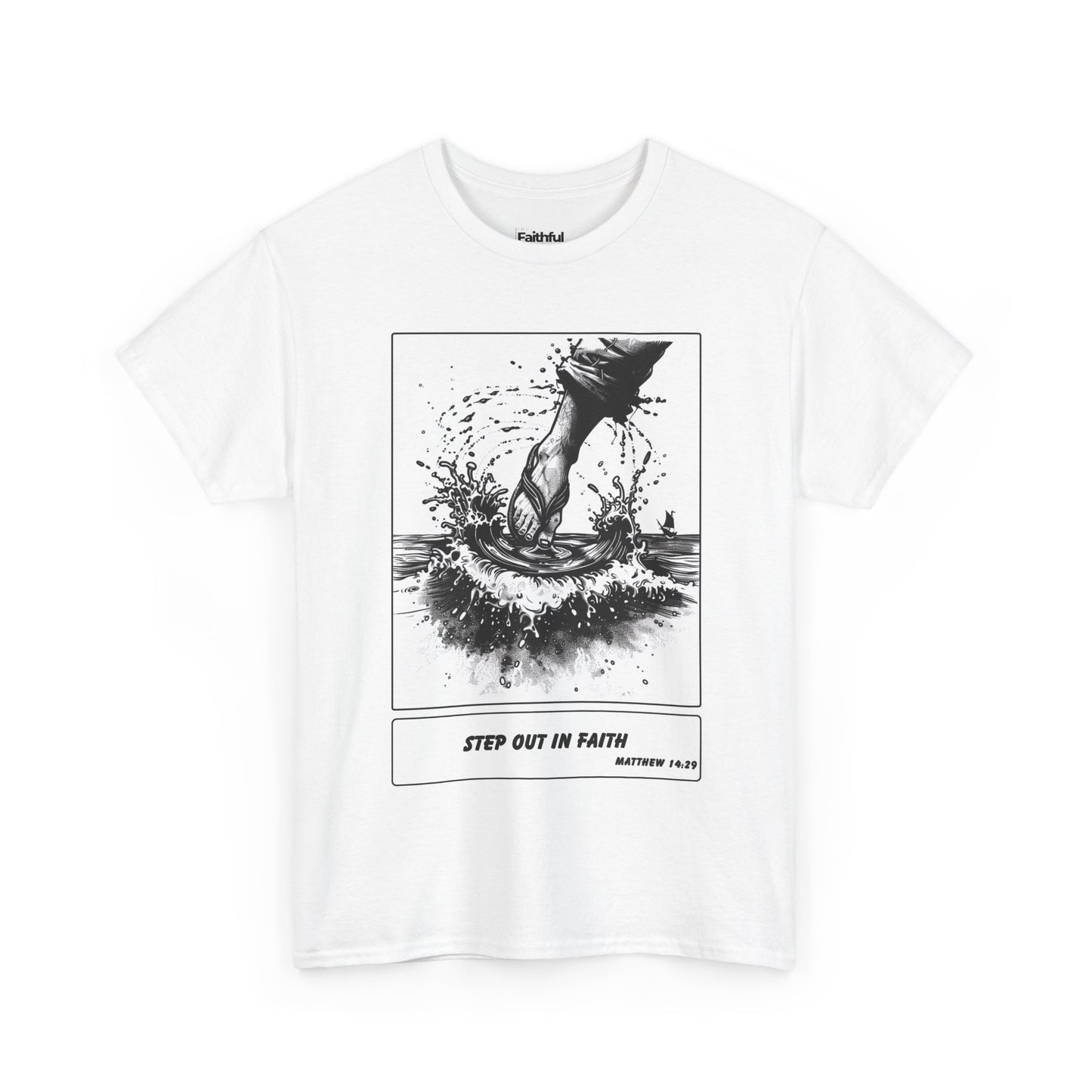 Walking on Water Tee – Black & White Faith Ink Panel (Matt 14:29)