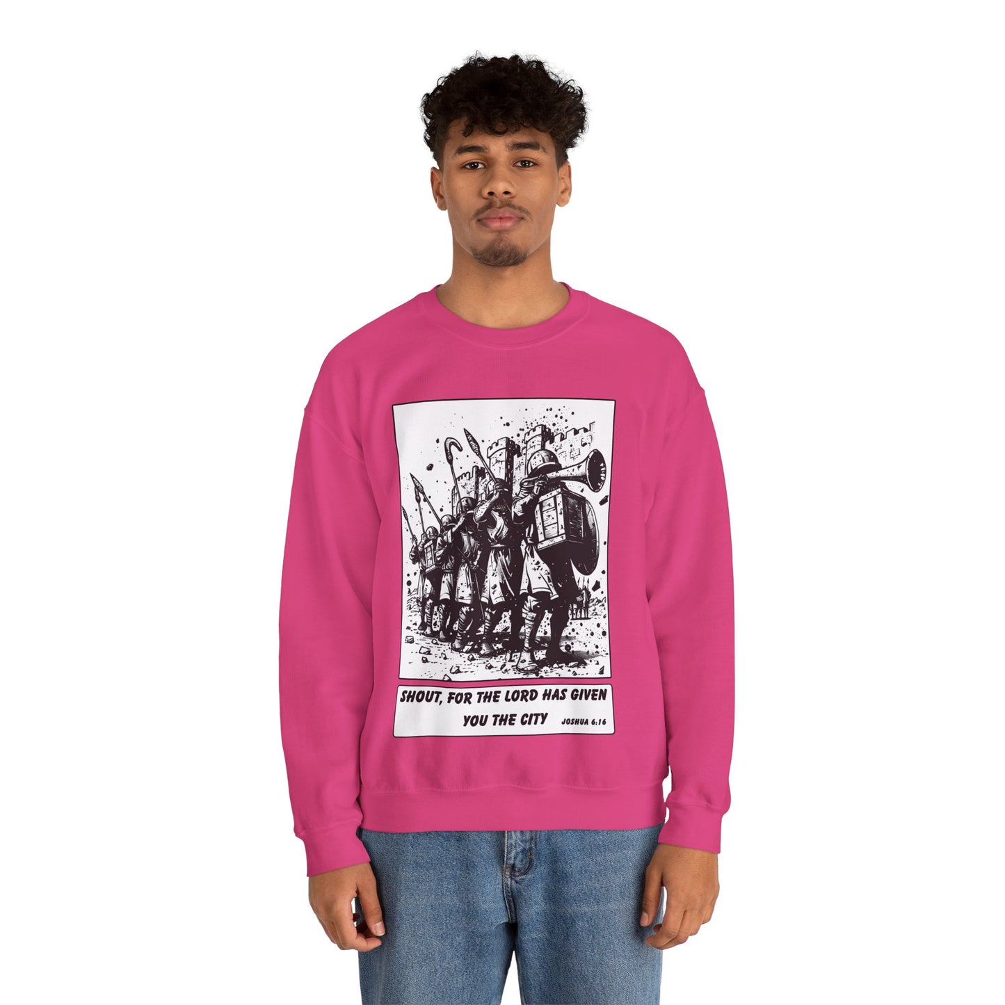 Jericho Sweater – Black & White Faith Ink Panel (Josh 6:16)