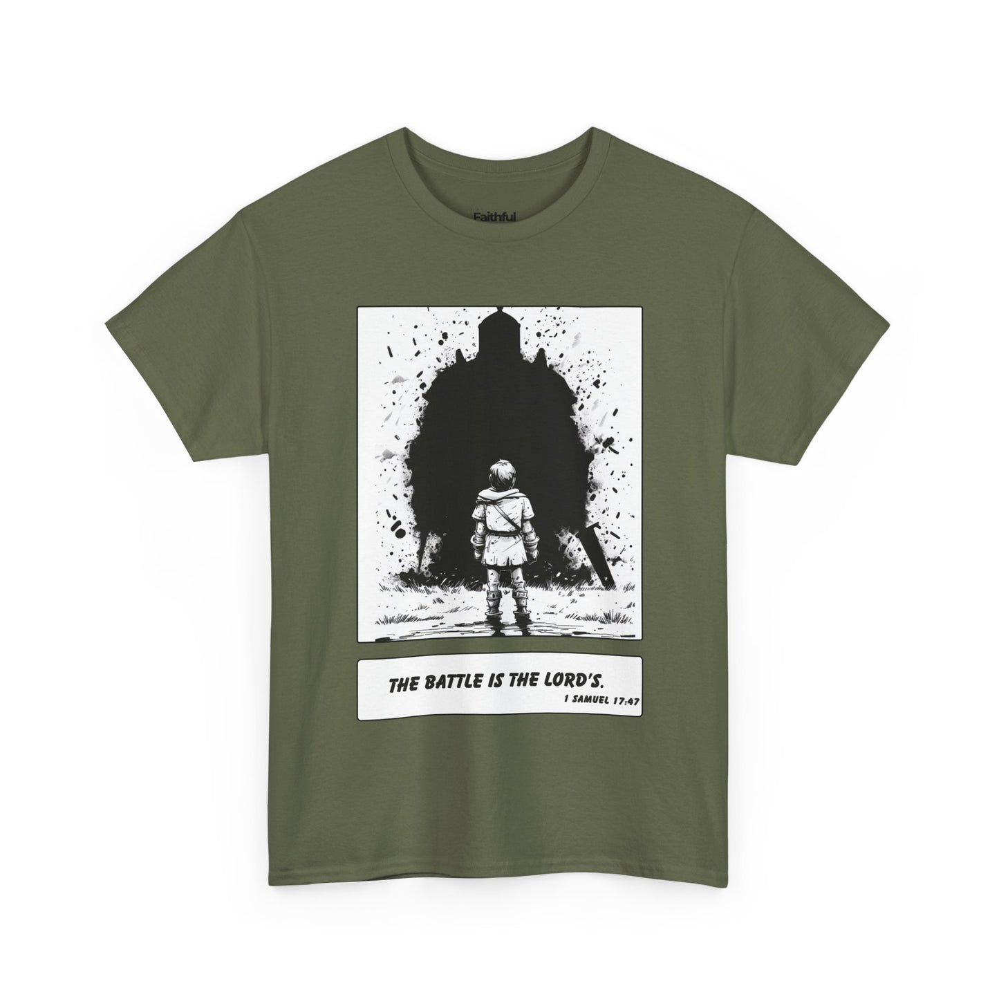 David & Goliath Tee – Black & White Faith Ink Panel (1 Sam 17:47)