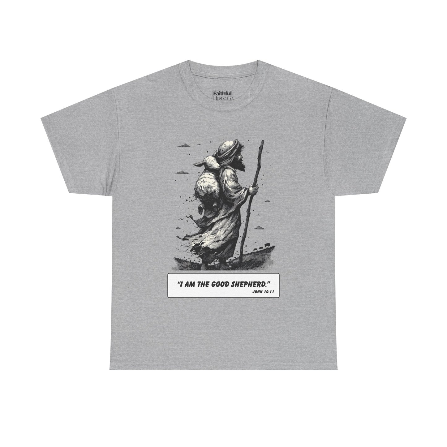 Good Shepherd Tee – Black & White Faith Ink Panel (John 10:11)