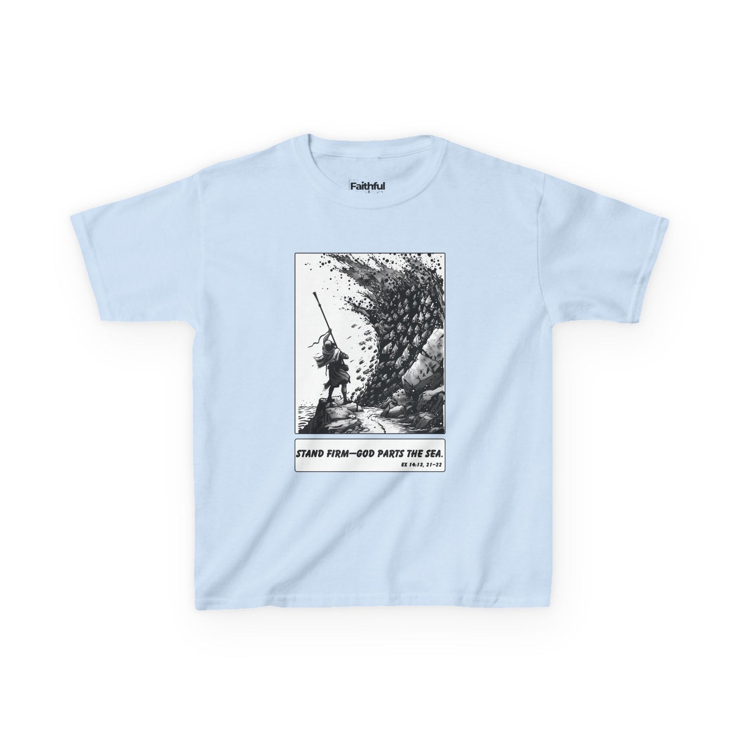 Moses & Parts The Red Sea (Staff Raised) – Faith Ink Panel T-Shirt