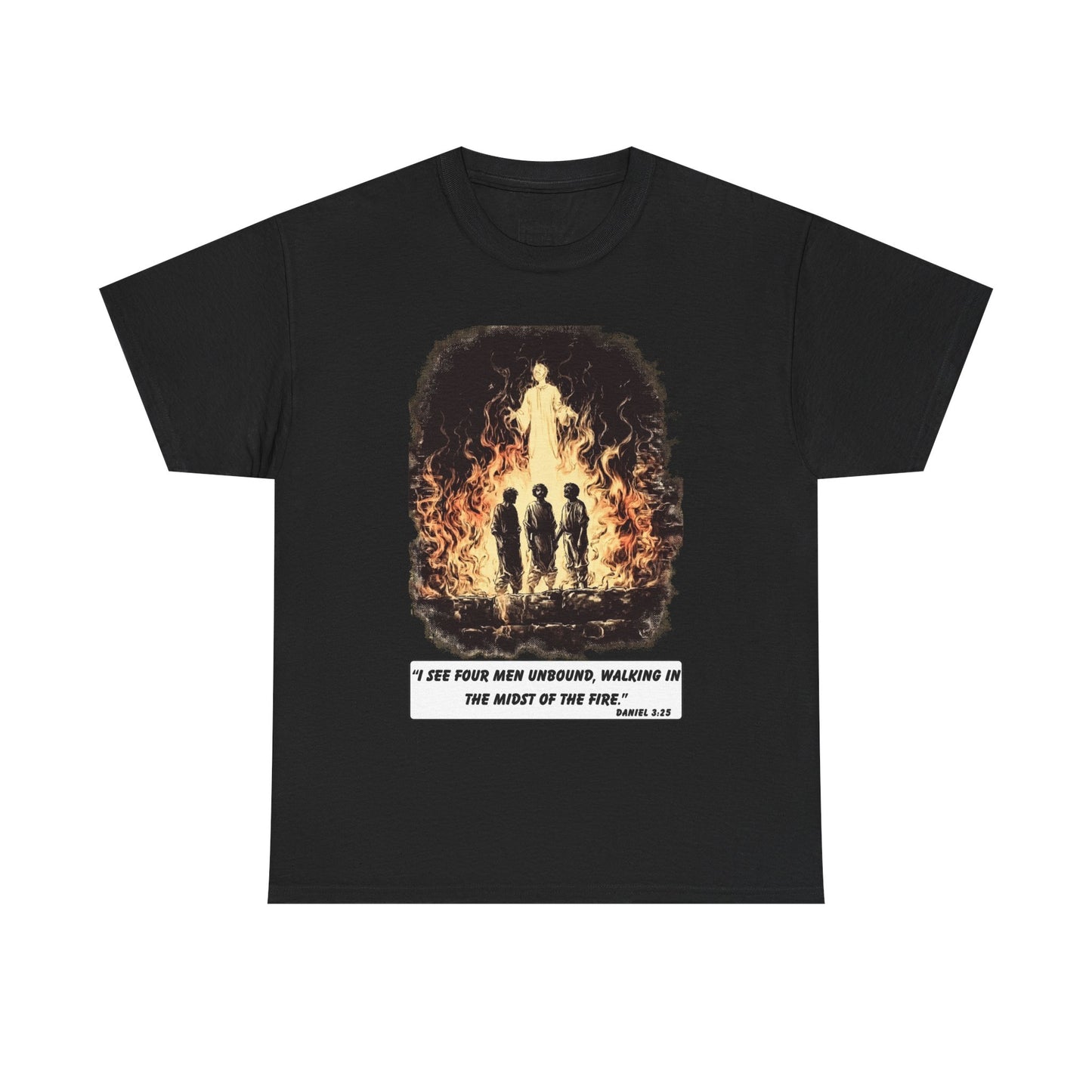 Fiery Furnace Tee – Black & White Faith Ink Panel (Dan 3:25)