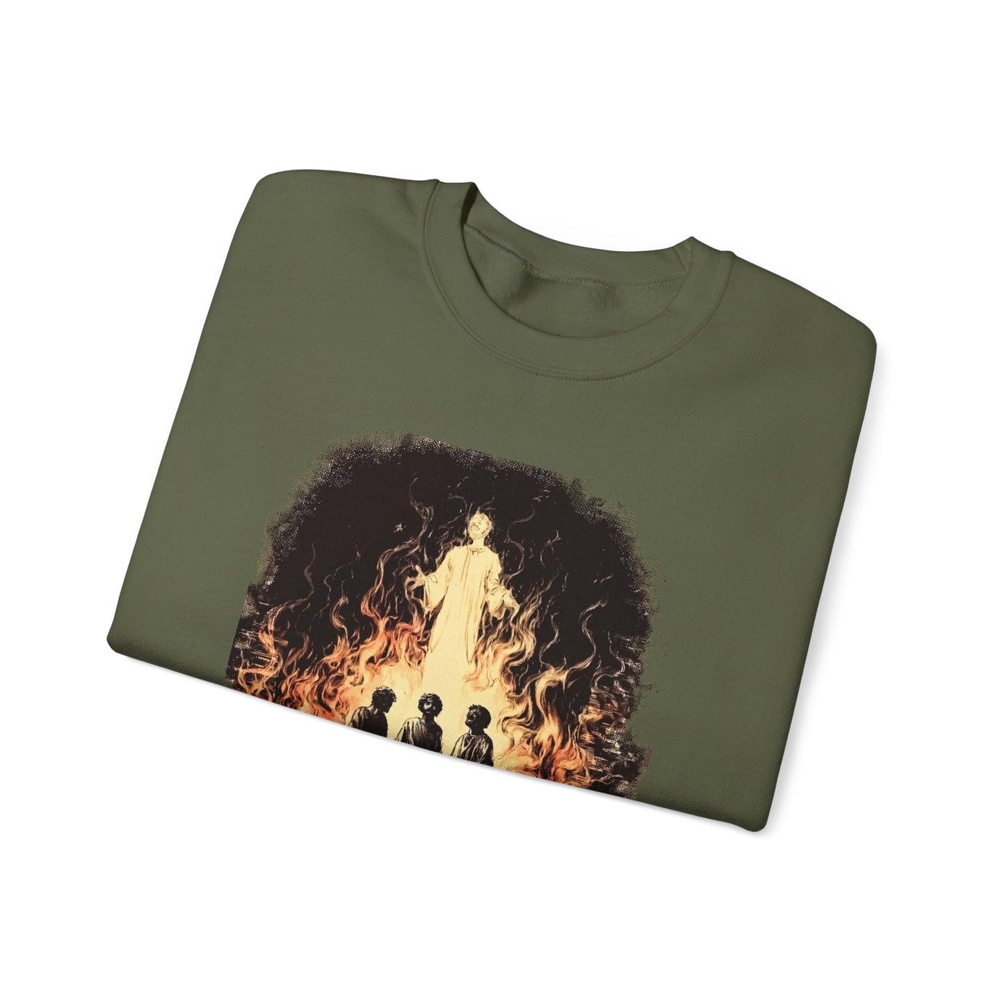 Fiery Furnace Sweater – Black & White Faith Ink Panel (Dan 3:25)