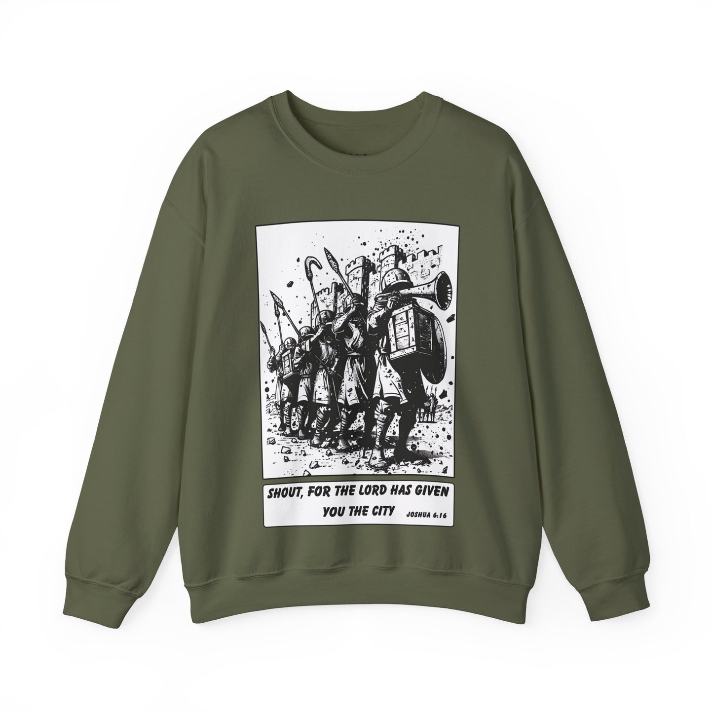 Jericho Sweater – Black & White Faith Ink Panel (Josh 6:16)