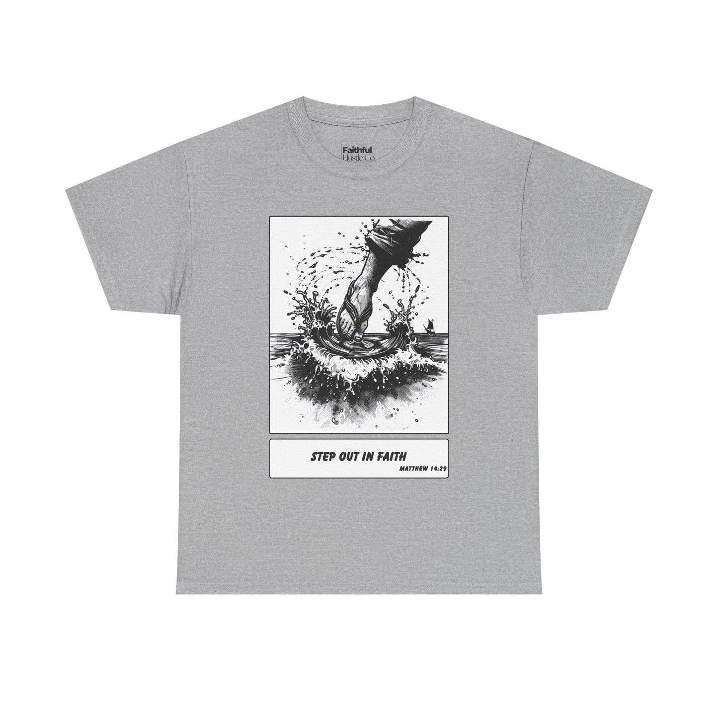 Walking on Water Tee – Black & White Faith Ink Panel (Matt 14:29)