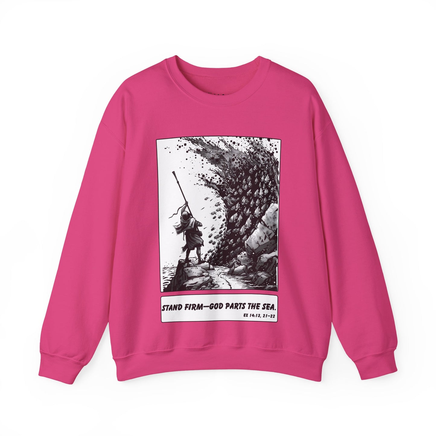 Red Sea (Staff Raised) Sweater – Black & White Faith Ink Panel (Ex 14:14)